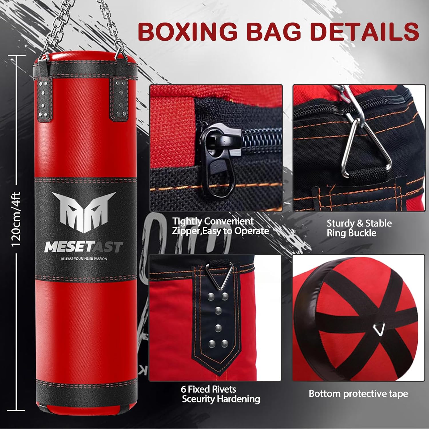 📣[Take away a whole set] Mesetast Punching Bag for Adults, 4ft Heavy Boxing Bag Set with 12 OZ Gloves for MMA Karate Kickboxing Boxing