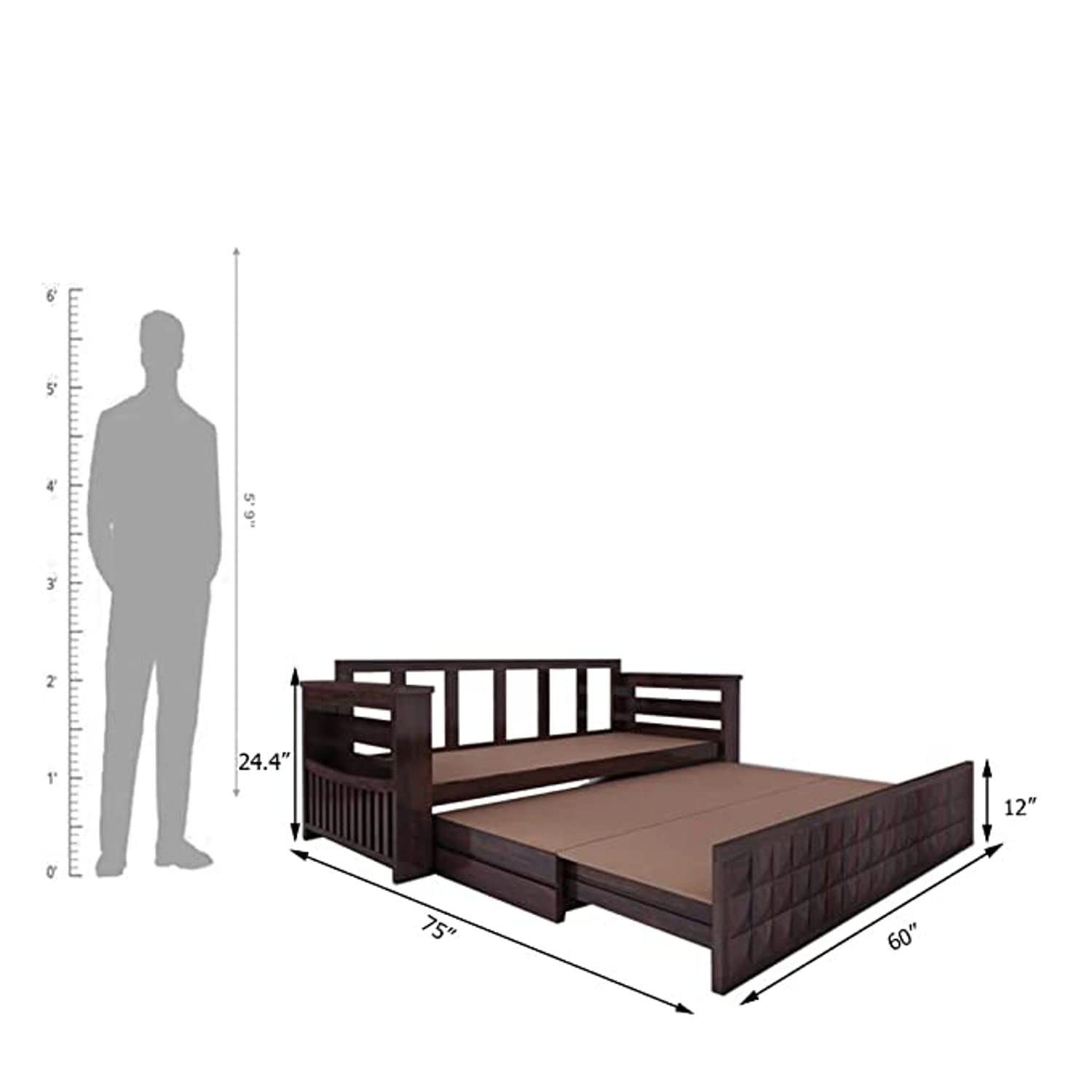 Ganpati Arts Sheesham Wood Diamond 3 Seater Sofa Cum Bed With Floral Fabric&Side Pocket For Bedroom Wooden Bedroom Furniture For Home Living Room(Natural Finish)1 Year Warranty,Brown