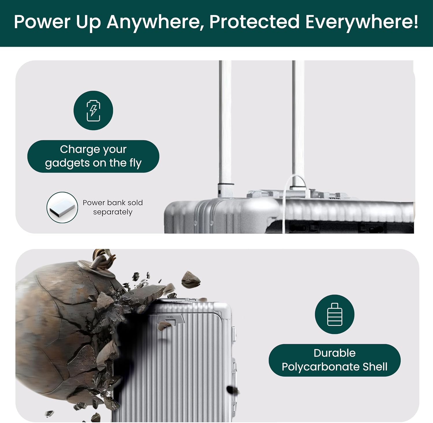 🔥【Buy 1 Get 1 Free】Nobl Travel Carry On Luggage, Noble Zipperless Aluminum Frame PC Hard Shell Suitcase, 22.5x15x9.5 Airline Approved, 360° Spinner Wheels, TSA Locks, USB Charging Port, Cup & Phone Holder - Pink