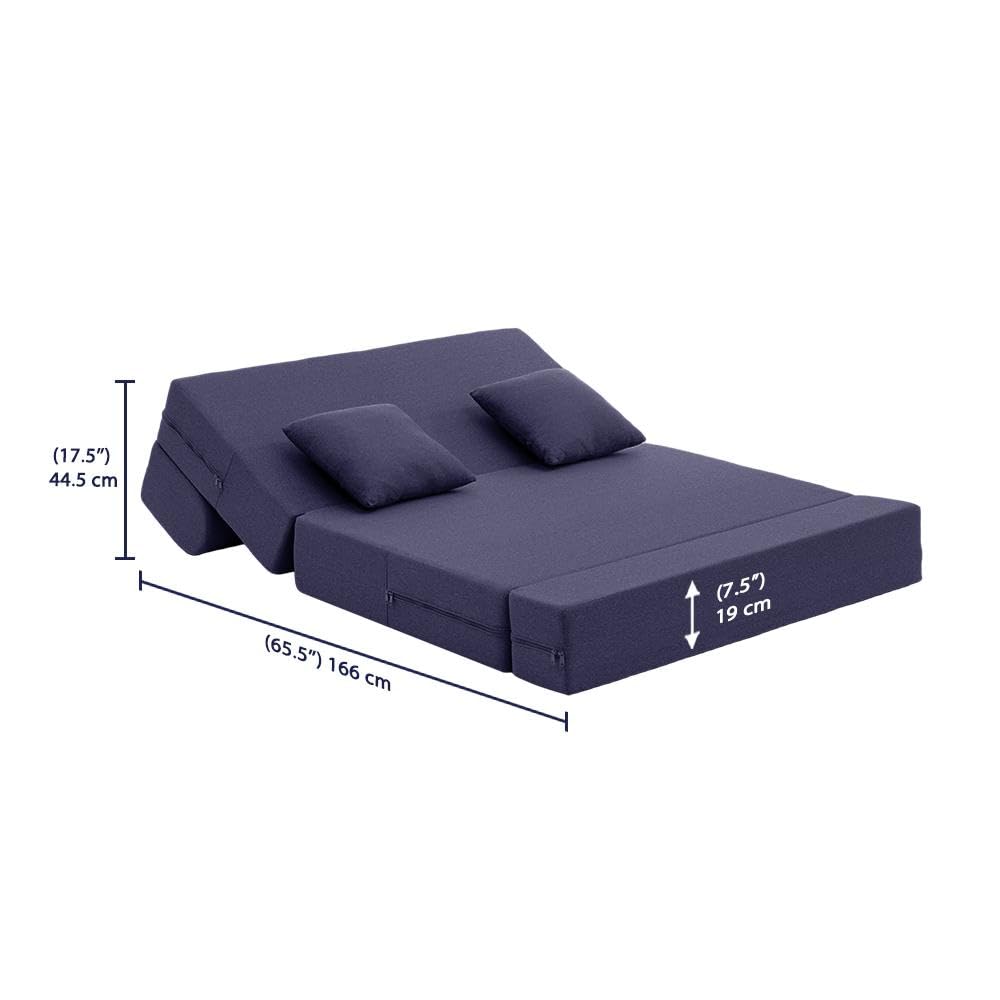 📆[Last Day For Clearance] Wakefit Polyester Sofa Cum Bed | 5 Year Warranty | 3 Seater, Sofa Bed 6 X 5 Feet, Foldable Sofa Cum Bed with 2 Cushion - Flipper (Warpknit: Grey)