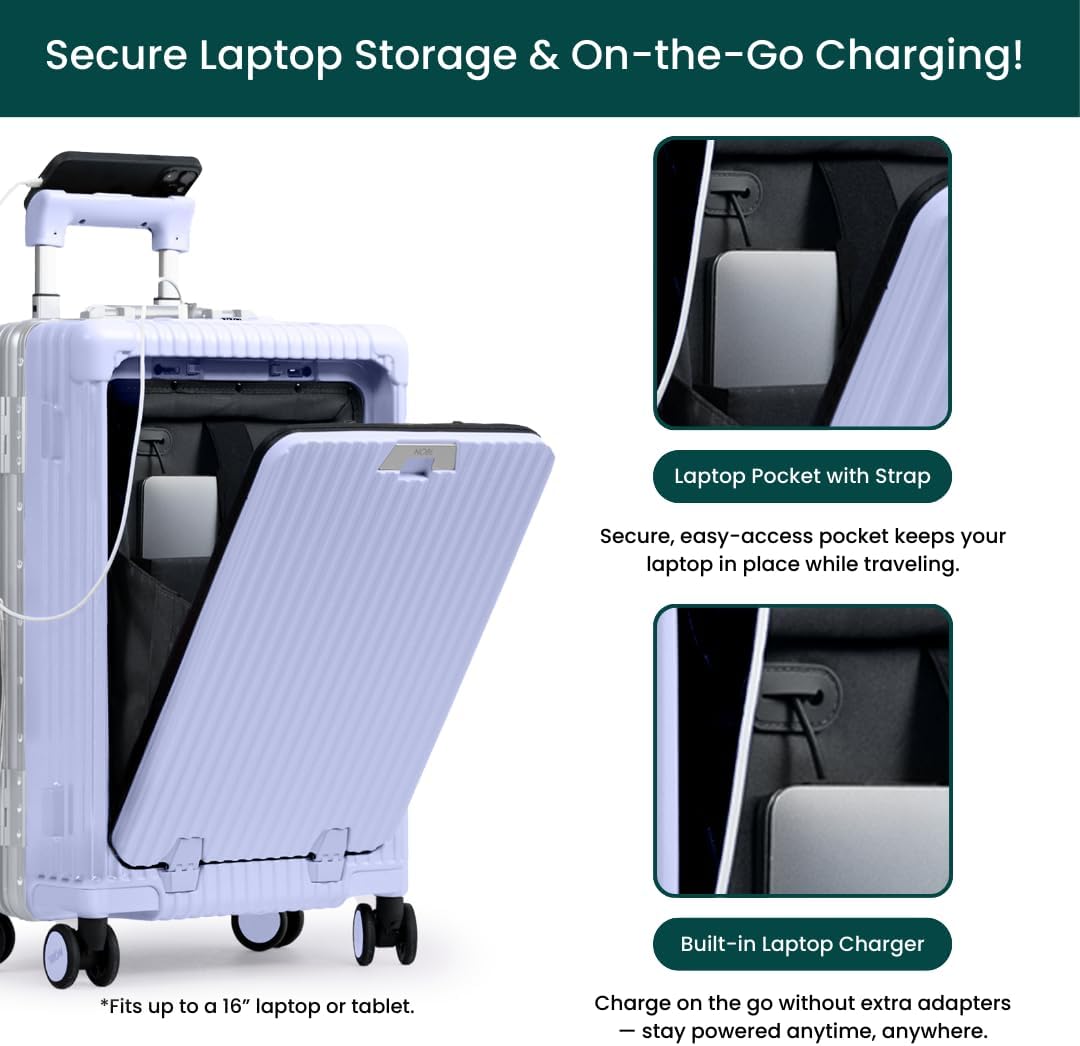 🔥【Buy 1 Get 1 Free】Nobl Travel Carry On Luggage, Noble Zipperless Aluminum Frame PC Hard Shell Suitcase, 22.5x15x9.5 Airline Approved, 360° Spinner Wheels, TSA Locks, USB Charging Port, Cup & Phone Holder - Pink