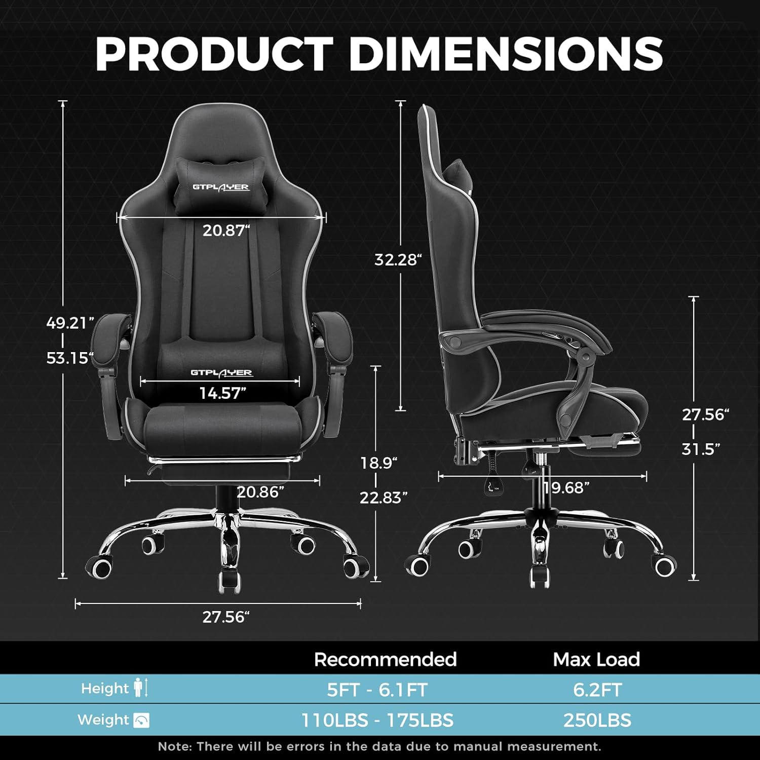 🌟【Buy 1 Get 1 Free】GTPLAYER Gaming Chair, Computer Chair with Footrest and Lumbar Support, Height Adjustable Game Chair with 360°-Swivel Seat and Headrest and for Office or Gaming