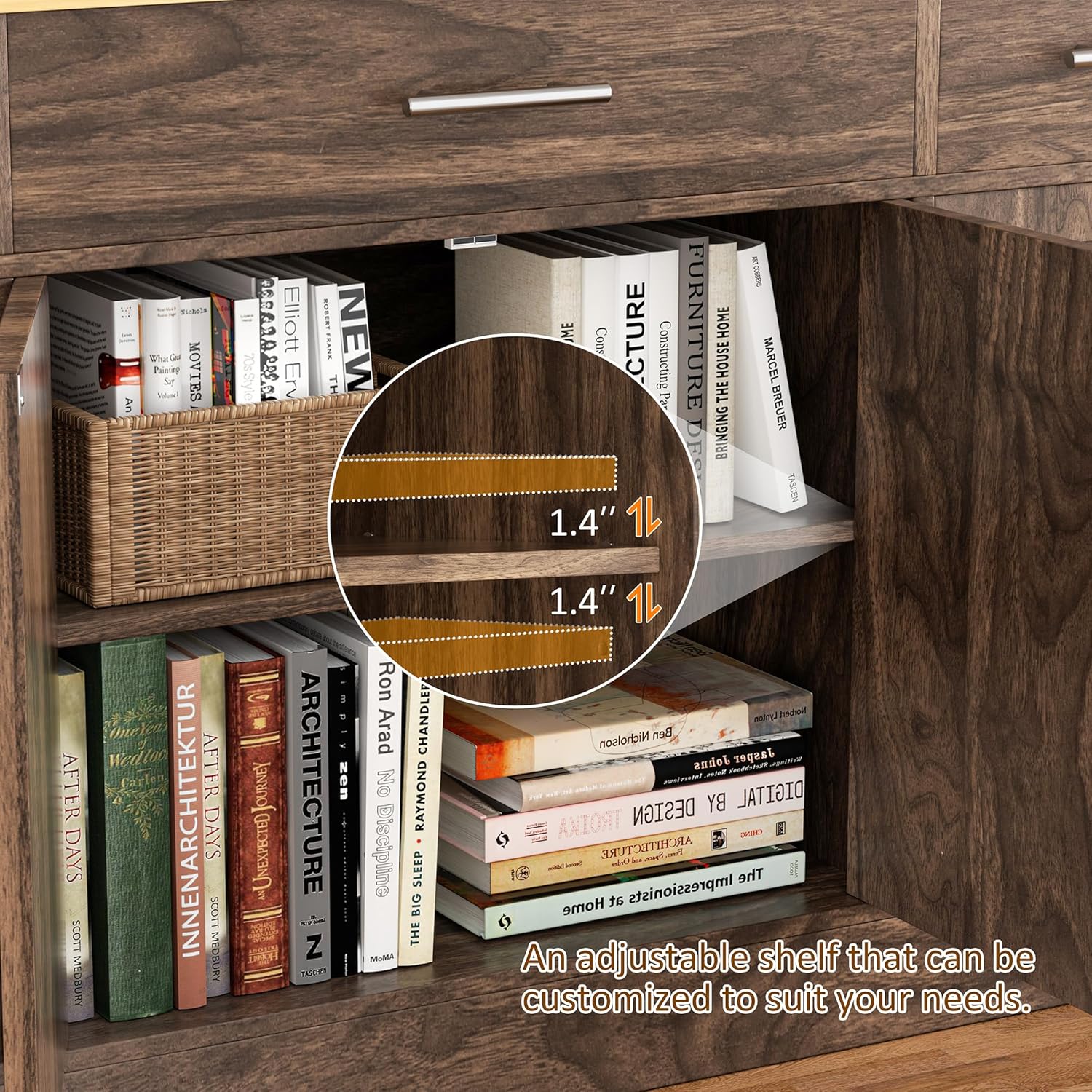 Vongrasig Armario grande de 53 pies con 4 puertas y 3 cajones, mesa de buffet de granja, gabinete de almacenamiento de cocina, mesa de buffet de madera para cocina, comedor