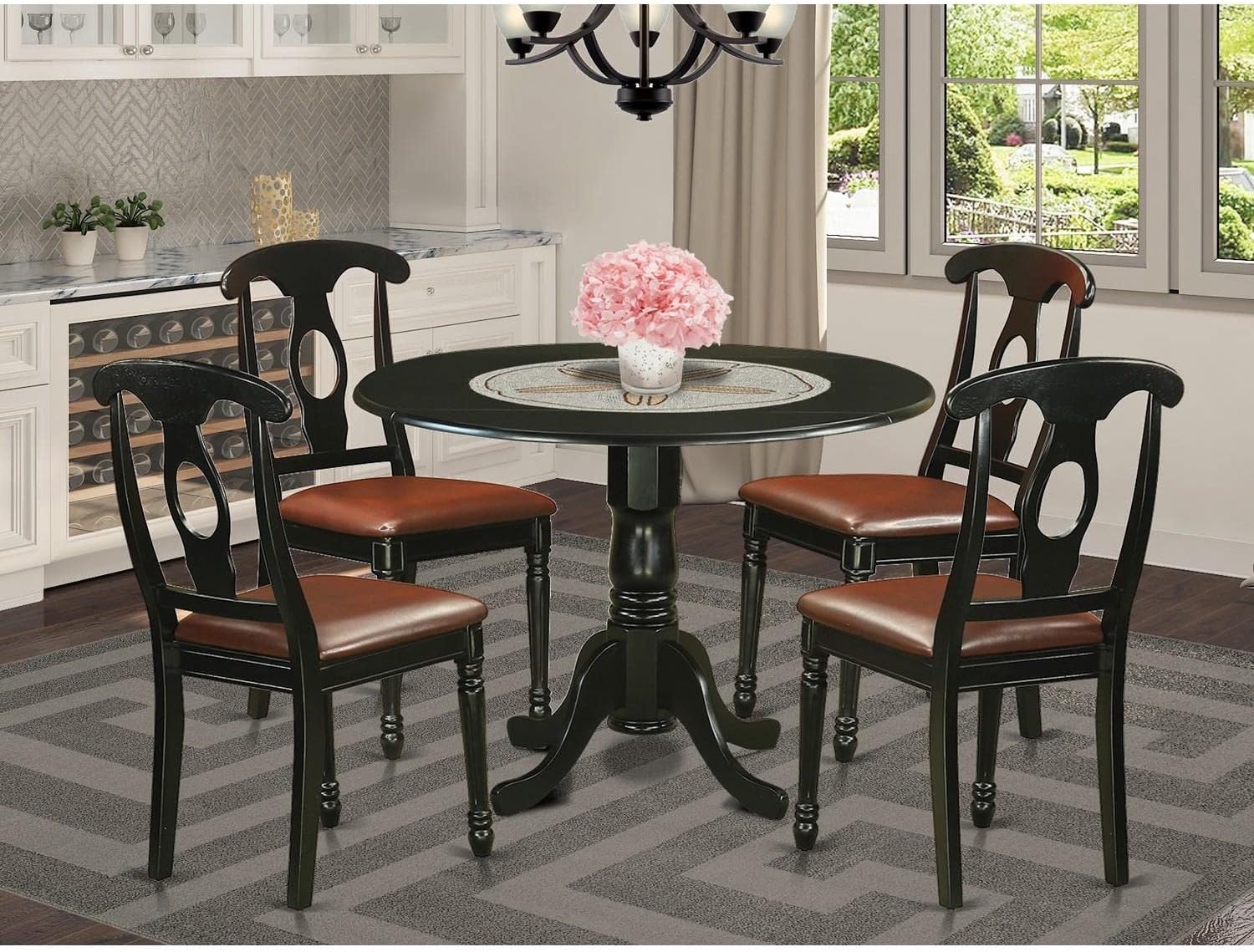 🔥 East West Furniture DLKE5-BCH-W 5 Piece Dining Room Furniture Set Includes a Round Dining Table with Dropleaf and 4 Wood Seat Chairs, 42x42 Inch, Black & Cherry