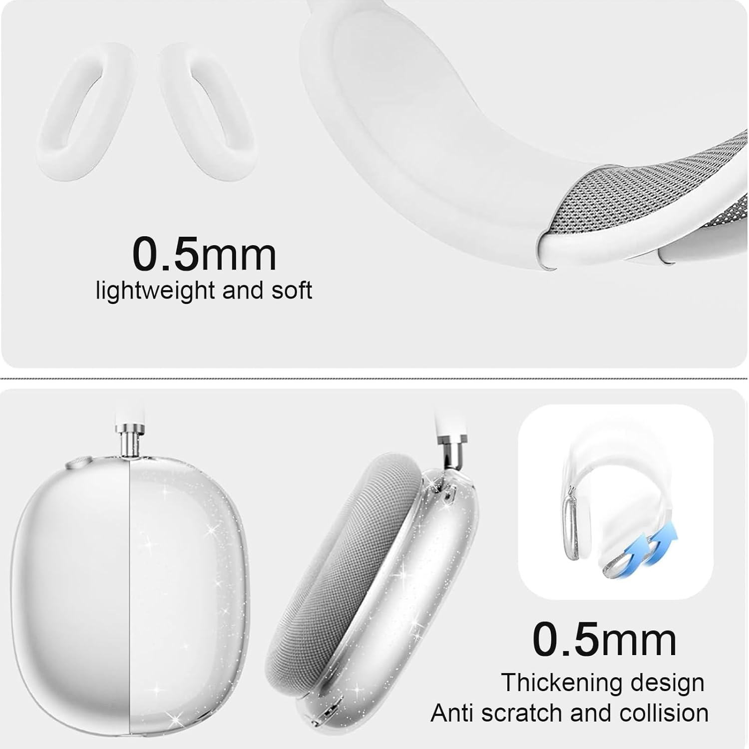 3 in 1 Silicone Case Cover Compatible with Apple Airpods Max Headphones, Clear Soft TPU Ear Cups Cover/Silicone Ear Pad Case Cover/Headband Cover Compatible with Apple Airpods Max (Clear Pink)