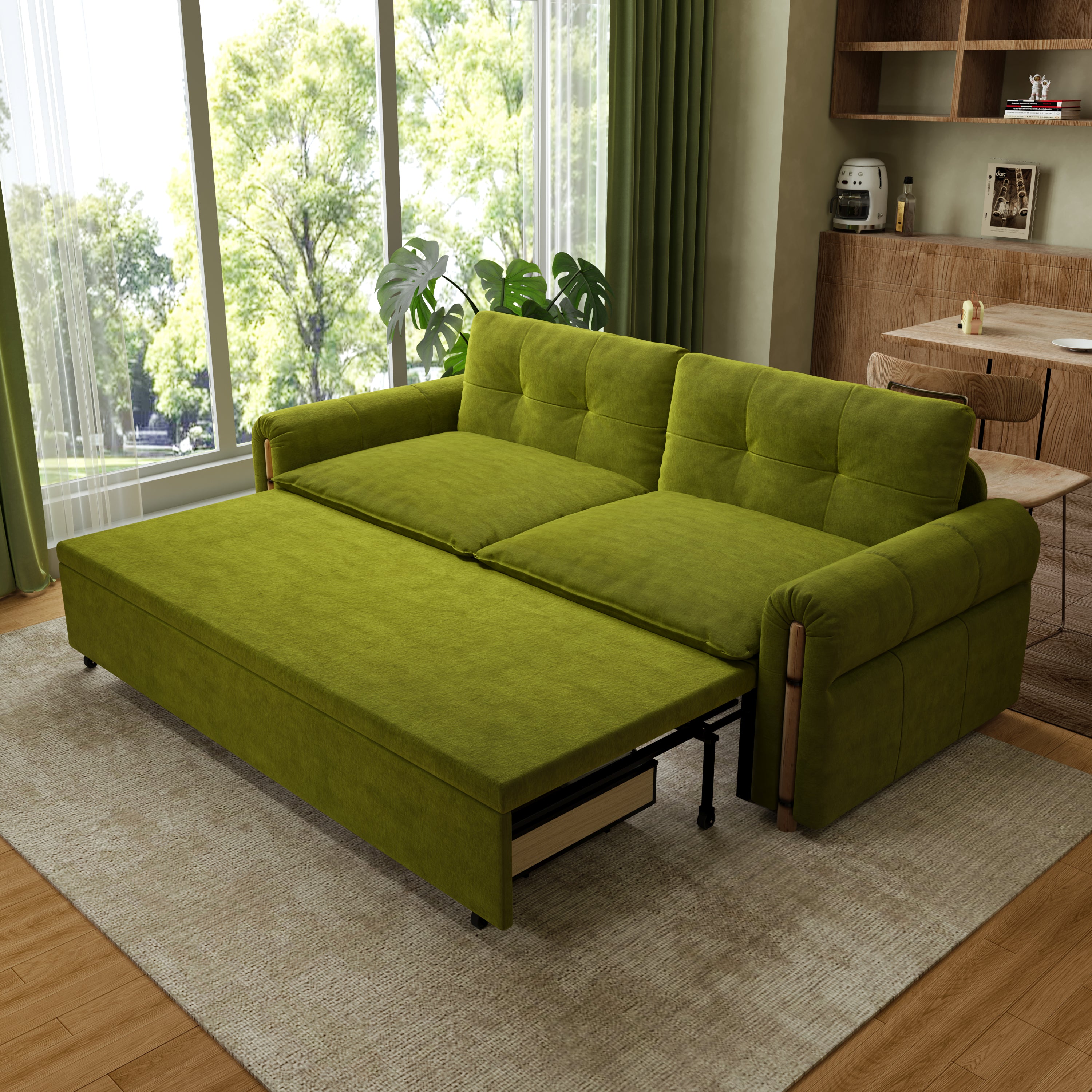 ❤️‍🔥【Last Day!! Buy 1 Get 1 Free】2in1 Multifunctional Folding Sofa Bed - Vintage Pet Friendly Bamboo Design Sofa Bed with Storage！