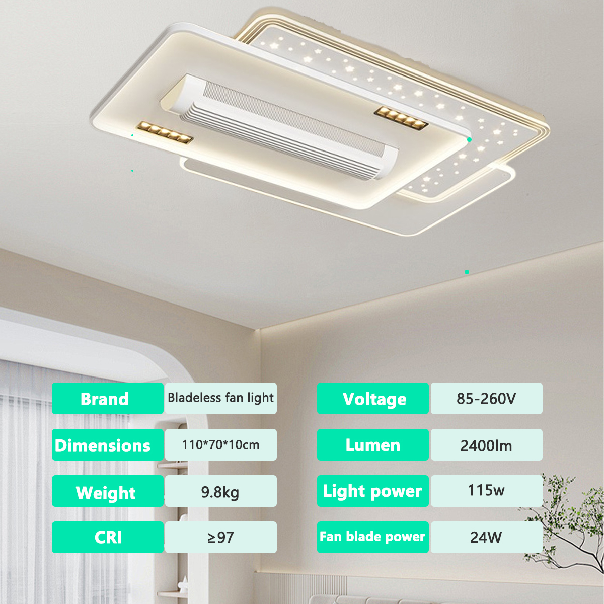 Modern Simple LED Ceiling Light Remote Control Bladeless Fan Spotlights for Bedroom Living Room Whole House Lighting Guangdong