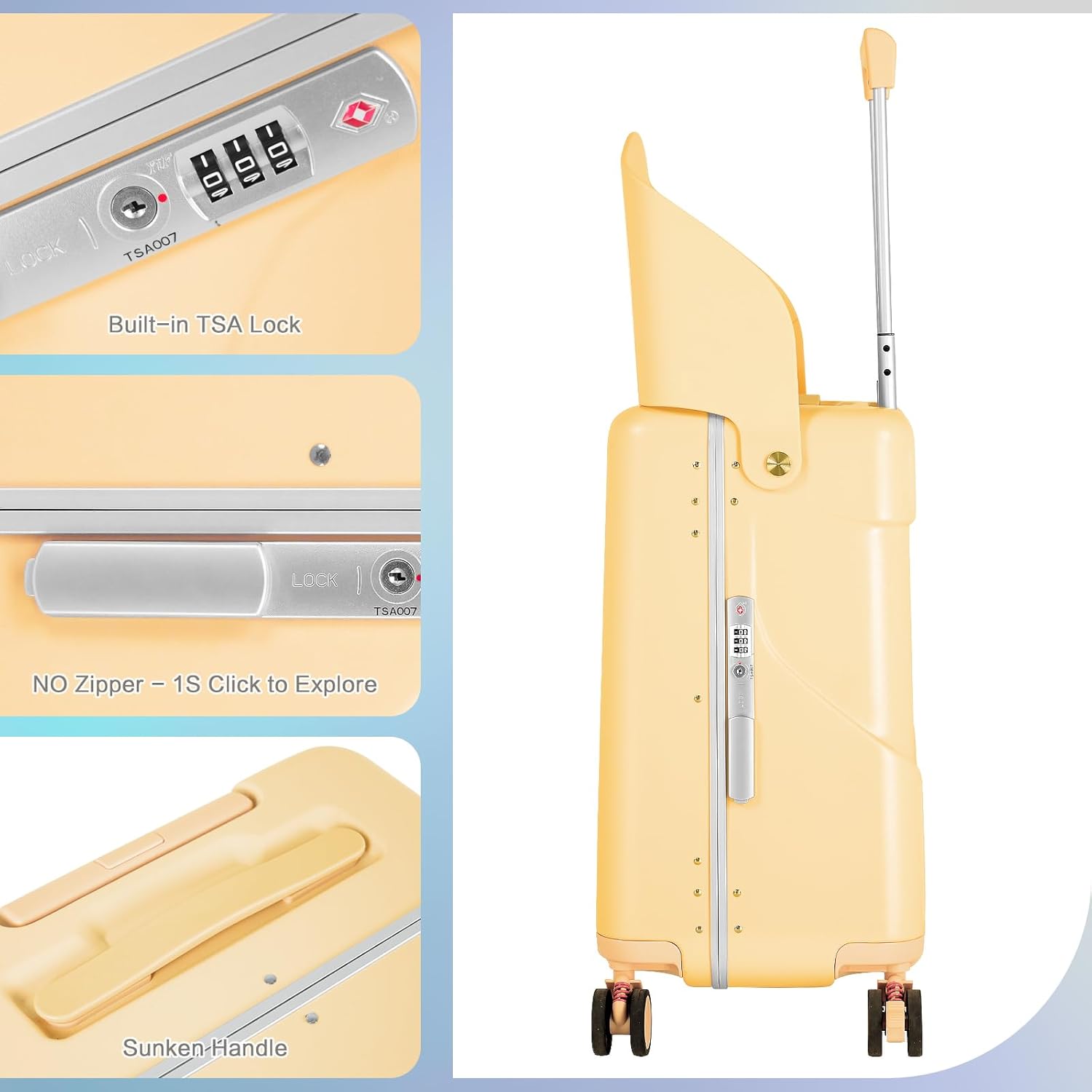 🎉【Buy 1 Get 1 Free】smilesun 20 Carry On Luggage with Seat For Kids & Adults，Hardside Ride On Suitcase with 360°Spinner and TSA Lock For Travel.