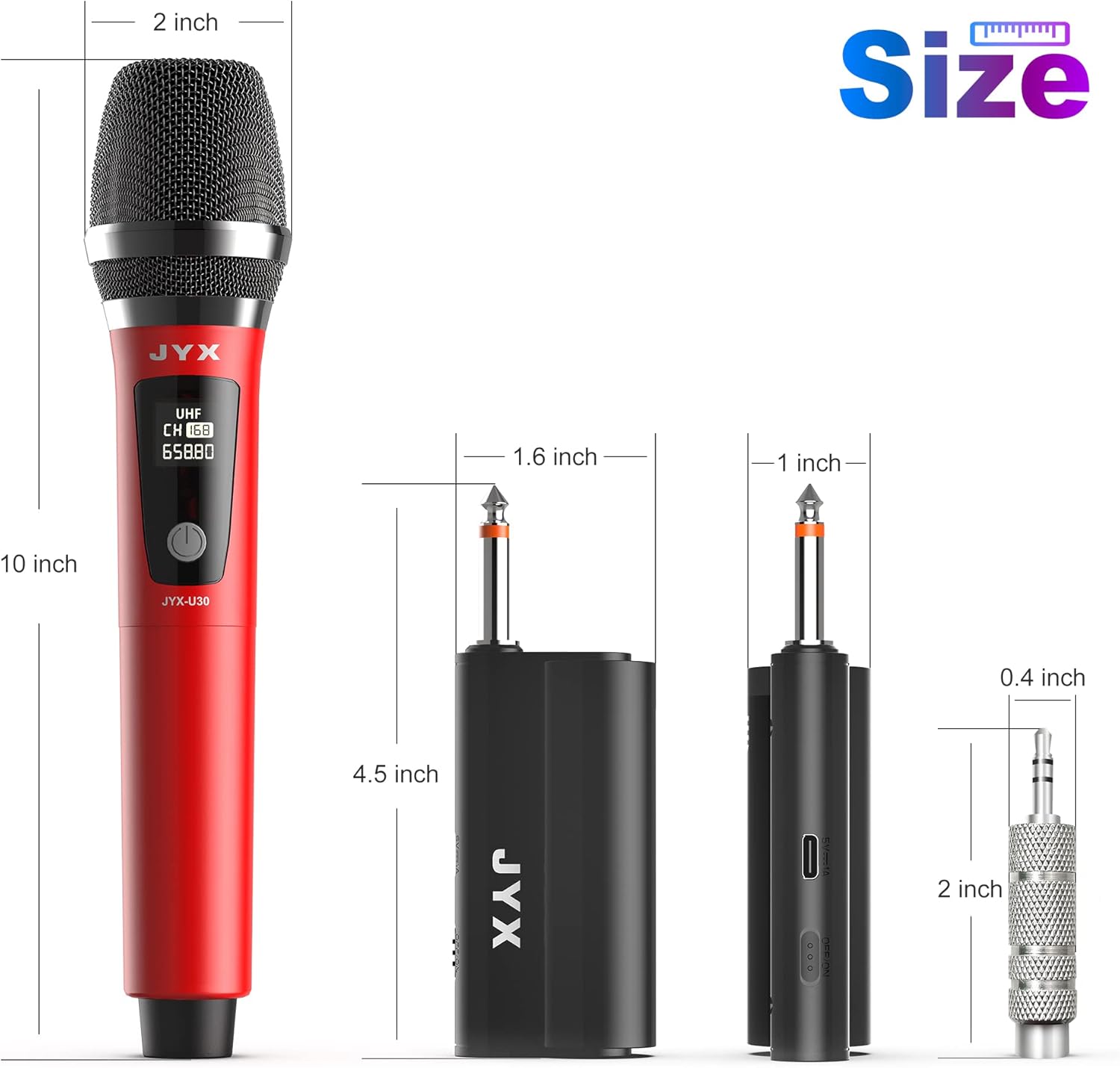 JYX Wireless Microphones, Dual UHF Handheld Dynamic Mic with Receiver, 6.35mm(1/4) Output,3.5mm (1/8) Adapter,160ft Range, Metal Rechargeable Karaoke Microphones for Party, Wedding, Class, Speech