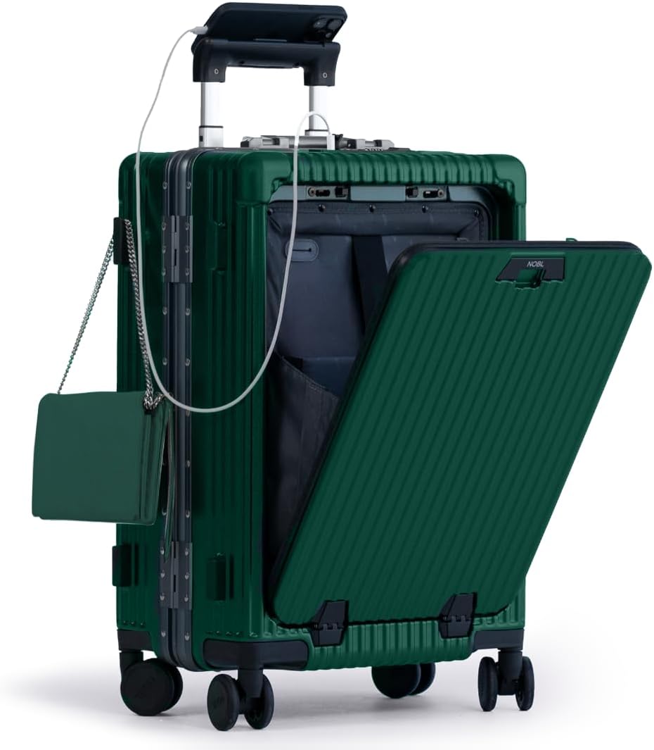 🔥【Buy 1 Get 1 Free】Nobl Travel Carry On Luggage, Noble Zipperless Aluminum Frame PC Hard Shell Suitcase, 22.5x15x9.5 Airline Approved, 360° Spinner Wheels, TSA Locks, USB Charging Port, Cup & Phone Holder - Pink