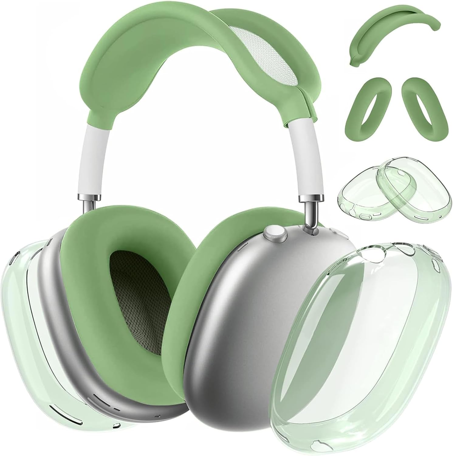 3 in 1 Silicone Case Cover Compatible with Apple Airpods Max Headphones, Clear Soft TPU Ear Cups Cover/Silicone Ear Pad Case Cover/Headband Cover Compatible with Apple Airpods Max (Clear Pink)