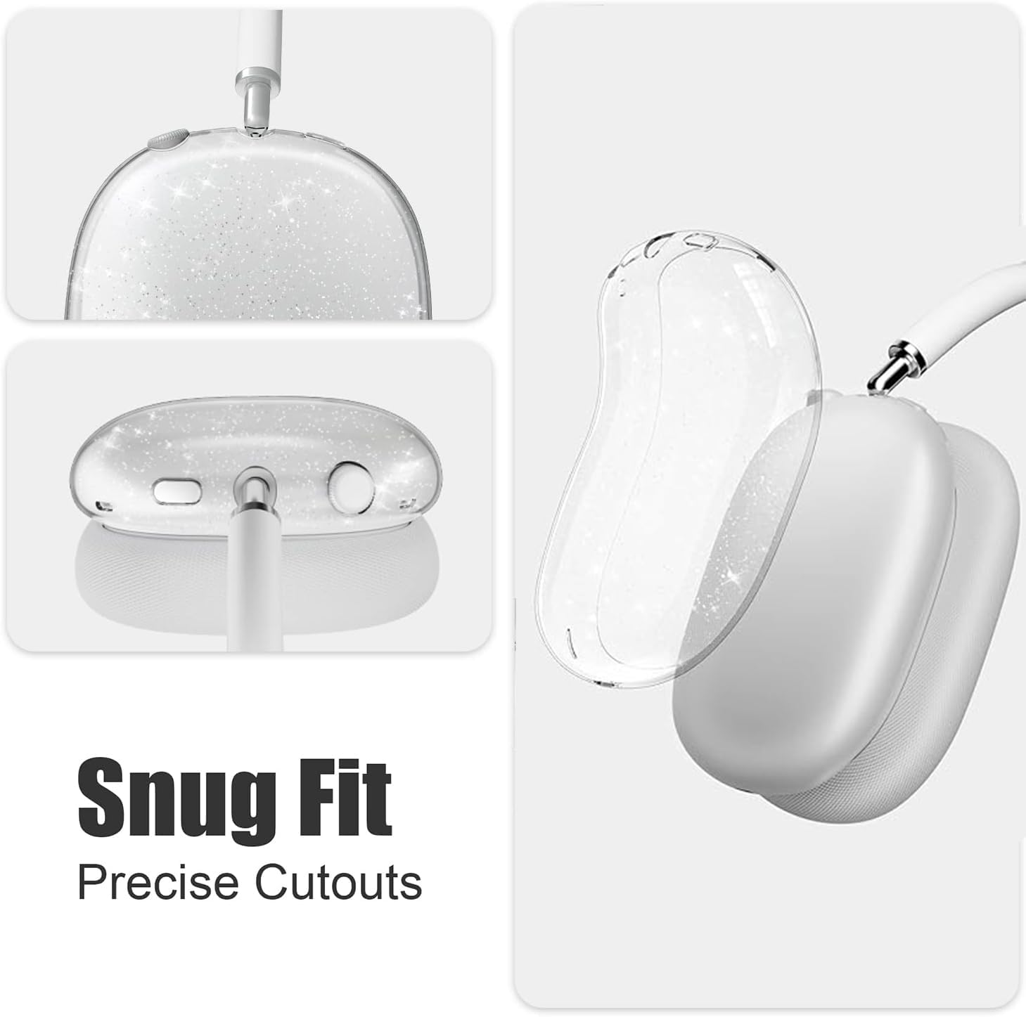 3 in 1 Silicone Case Cover Compatible with Apple Airpods Max Headphones, Clear Soft TPU Ear Cups Cover/Silicone Ear Pad Case Cover/Headband Cover Compatible with Apple Airpods Max (Clear Pink)