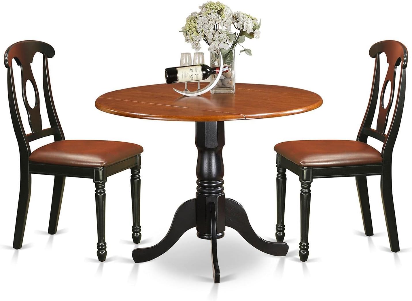 🔥 East West Furniture DLKE5-BCH-W 5 Piece Dining Room Furniture Set Includes a Round Dining Table with Dropleaf and 4 Wood Seat Chairs, 42x42 Inch, Black & Cherry