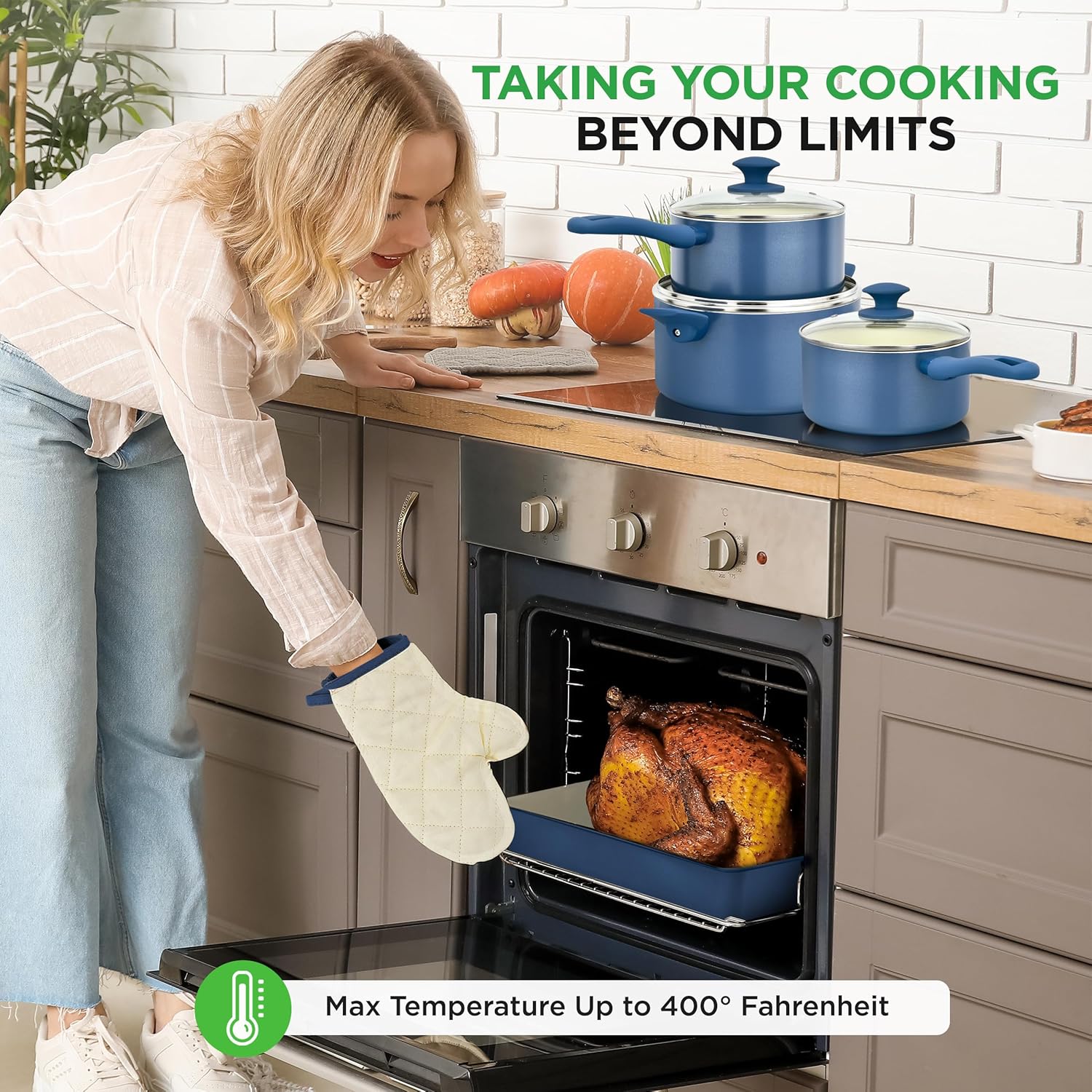 🔥🔥NutriChef 75-Piece Non-Stick Pots and Pans Set, Complete Ceramic Cookware Set with Bakeware, Utensils, Knife Set, & Accessories, Stain-Resistant, Food-Grade Safe, Cream/Brown