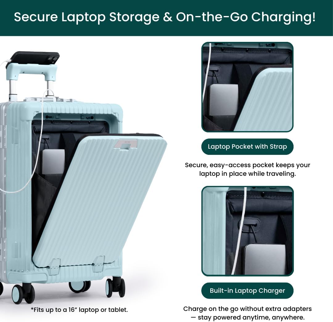 🔥【Buy 1 Get 1 Free】Nobl Travel Carry On Luggage, Noble Zipperless Aluminum Frame PC Hard Shell Suitcase, 22.5x15x9.5 Airline Approved, 360° Spinner Wheels, TSA Locks, USB Charging Port, Cup & Phone Holder - Pink