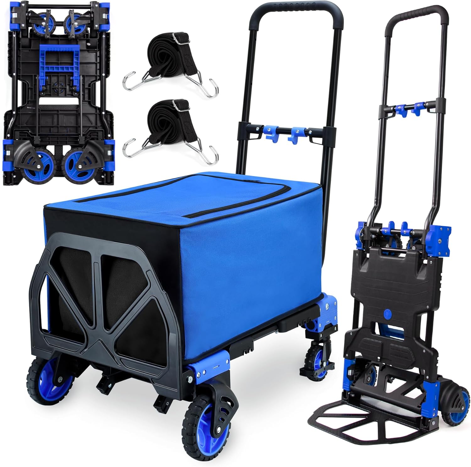 【Buy 1 Get 1 Free】2 in 1 Folding Hand Truck Dolly with Basket,330LBS Capacity Hand Cart Foldable,Hand Truck Foldable with Retractable Handle,Folding Dolly Cart with Wheels for Moving