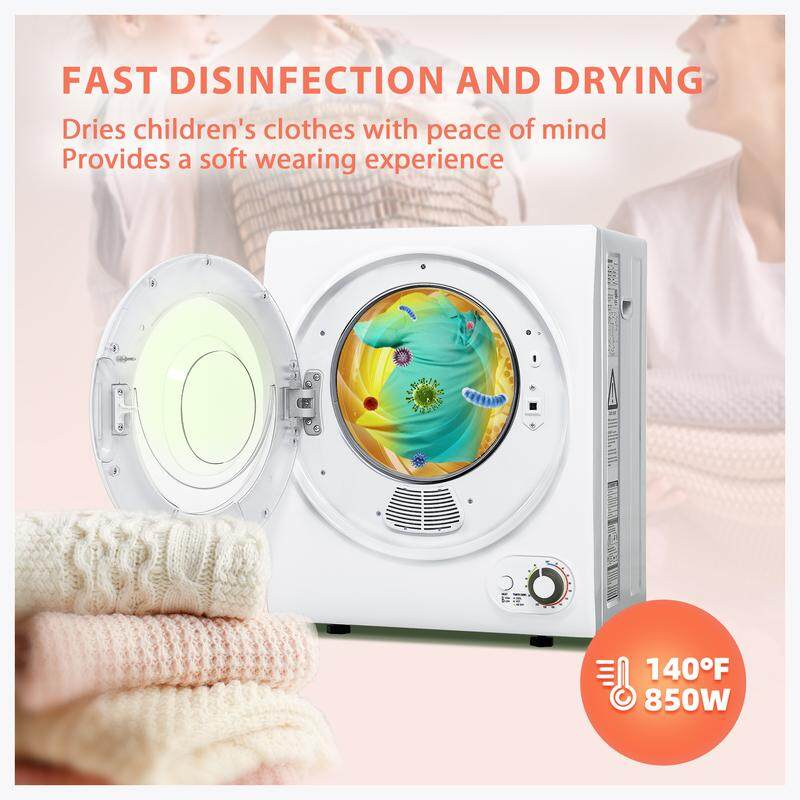 🎉Last day factory direct sales🔥Portable Clothes Dryer 850W Compact Laundry Dryers 1.5 cu.ft Front Load Stainless Steel Electric Dryers Machine with Stainless Steel Tub for Apartment,RVs,Dorms,White Easy Control