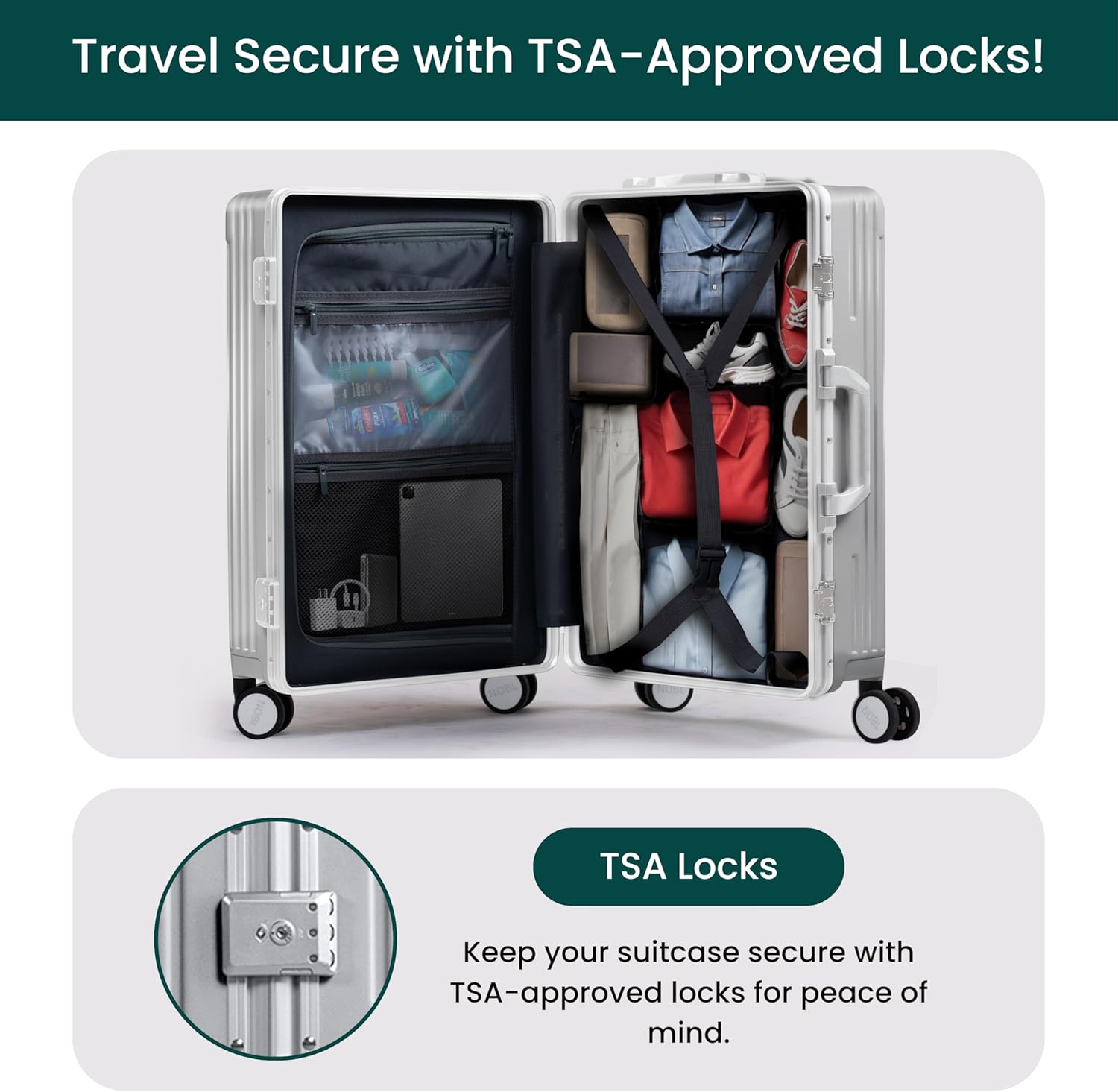 🔥【Buy 1 Get 1 Free】Nobl Travel Carry On Luggage, Noble Zipperless Aluminum Frame PC Hard Shell Suitcase, 22.5x15x9.5 Airline Approved, 360° Spinner Wheels, TSA Locks, USB Charging Port, Cup & Phone Holder - Pink