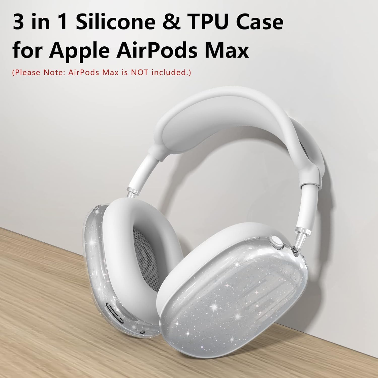 3 in 1 Silicone Case Cover Compatible with Apple Airpods Max Headphones, Clear Soft TPU Ear Cups Cover/Silicone Ear Pad Case Cover/Headband Cover Compatible with Apple Airpods Max (Clear Pink)