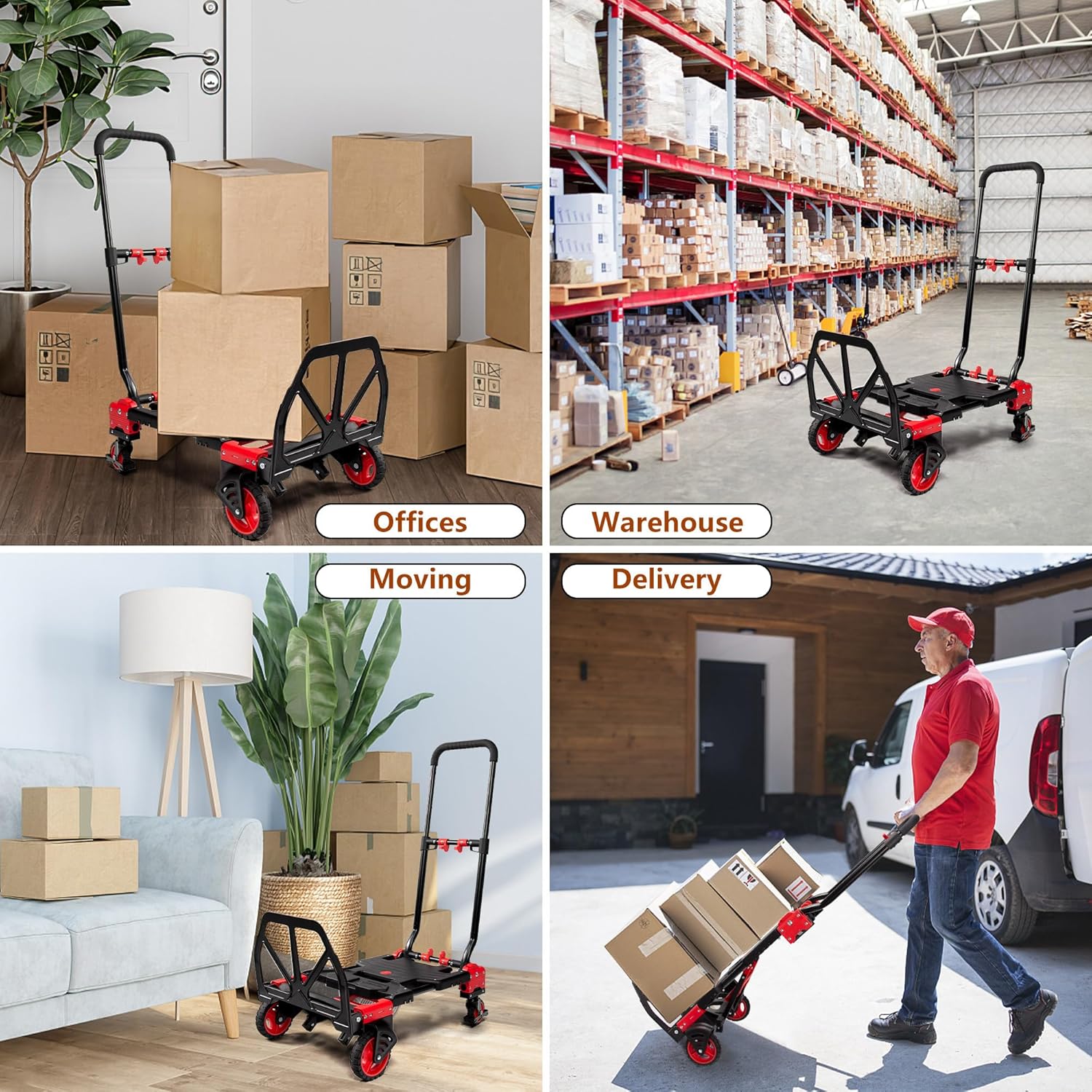 【Buy 1 Get 1 Free】2 in 1 Folding Hand Truck Dolly with Basket,330LBS Capacity Hand Cart Foldable,Hand Truck Foldable with Retractable Handle,Folding Dolly Cart with Wheels for Moving
