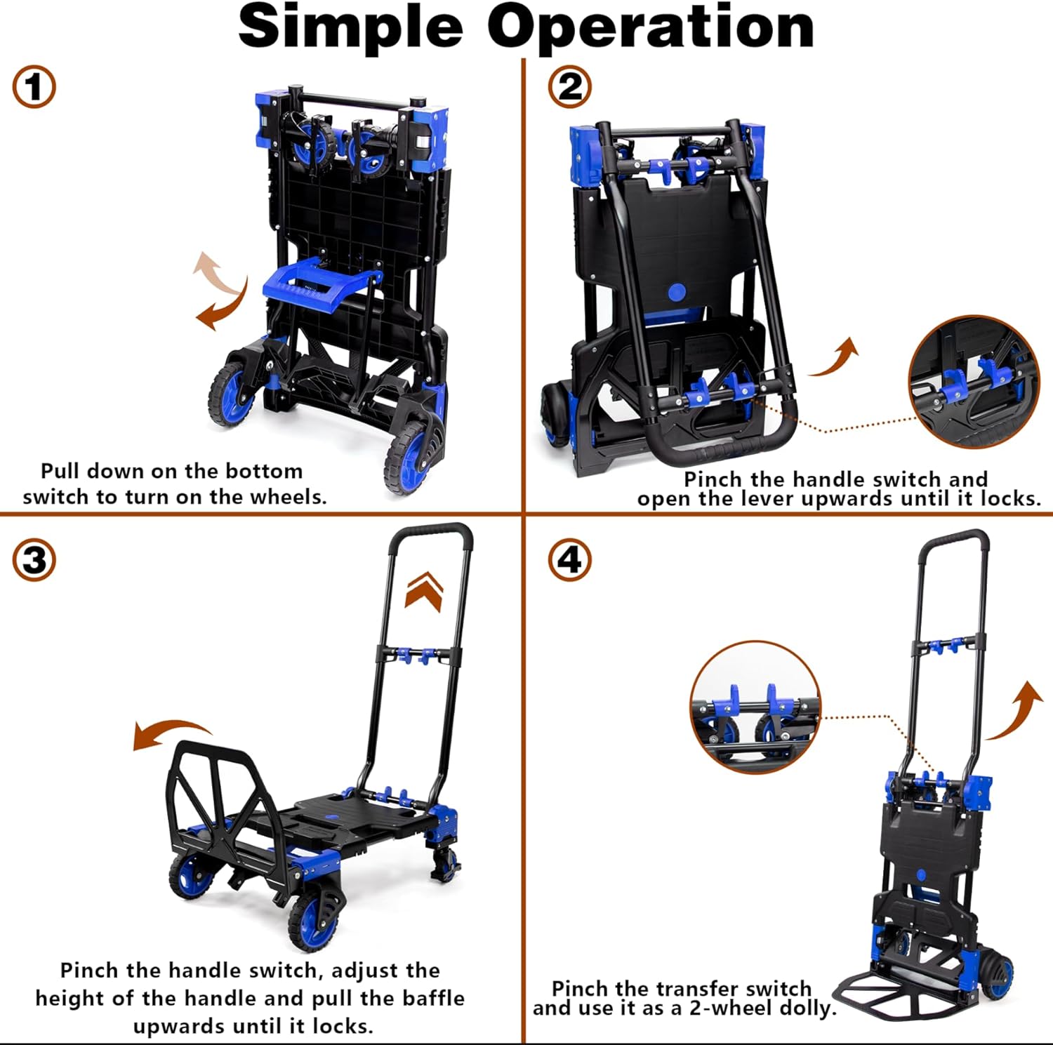 【Buy 1 Get 1 Free】2 in 1 Folding Hand Truck Dolly with Basket,330LBS Capacity Hand Cart Foldable,Hand Truck Foldable with Retractable Handle,Folding Dolly Cart with Wheels for Moving