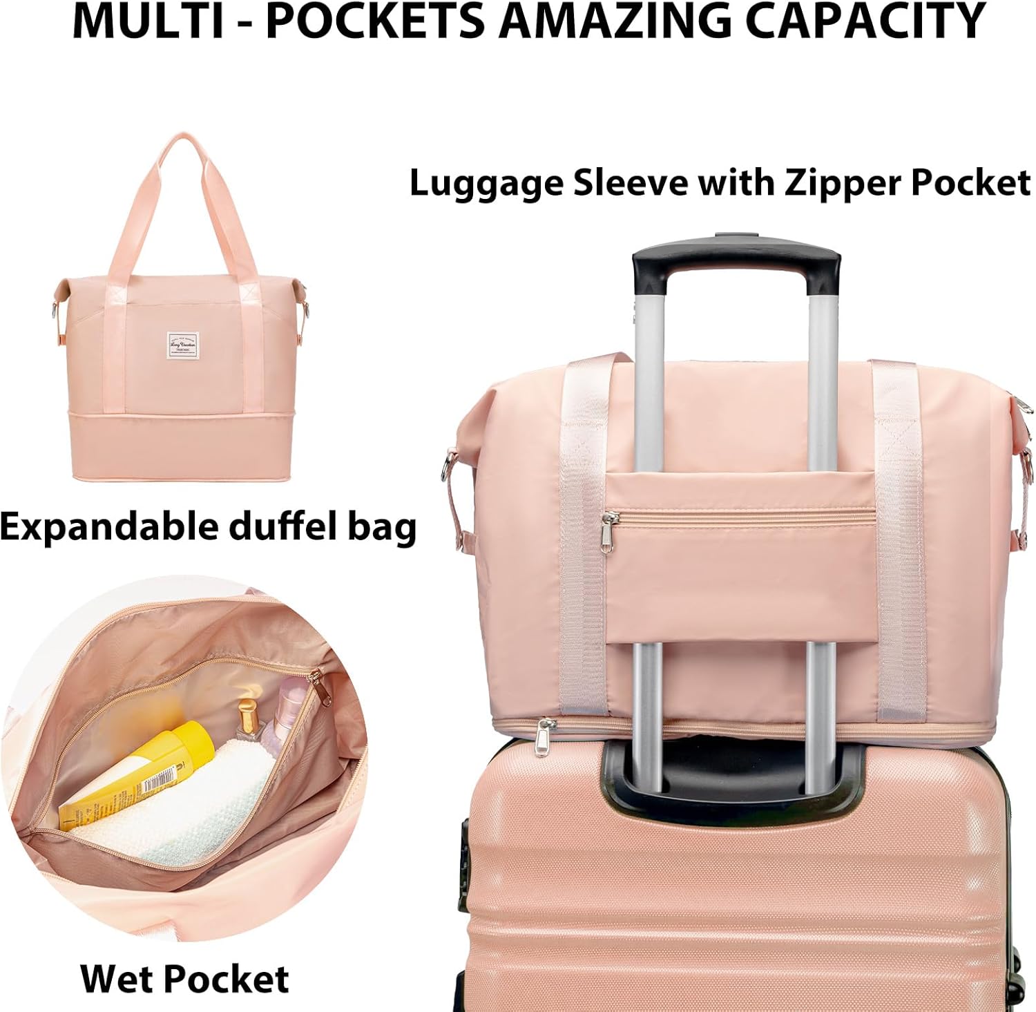 （Buy 1 Get 1 Free）LONG VACATION 6 Piece Luggage Set Carry on Suitcase with ABS+PC hardshell, Spinner Wheels & YKK Zipper TSA Lock (WHITE-BROWN, 6 piece set)