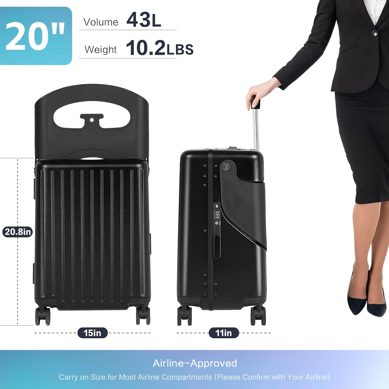 🎉【Buy 1 Get 1 Free】smilesun 20 Carry On Luggage with Seat For Kids & Adults，Hardside Ride On Suitcase with 360°Spinner and TSA Lock For Travel.