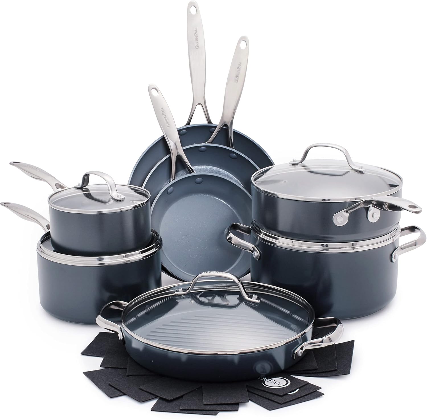 ⏰ As low as GH₵ 199🎉GreenPan 22 Piece Valencia Pro Ceramic Nonstick Cookware Set, PFAS-Free, Induction Ready, Hard Anodized Pots & Pans with Lids, Compatible on All Cooktops, Dishwasher & Oven Safe