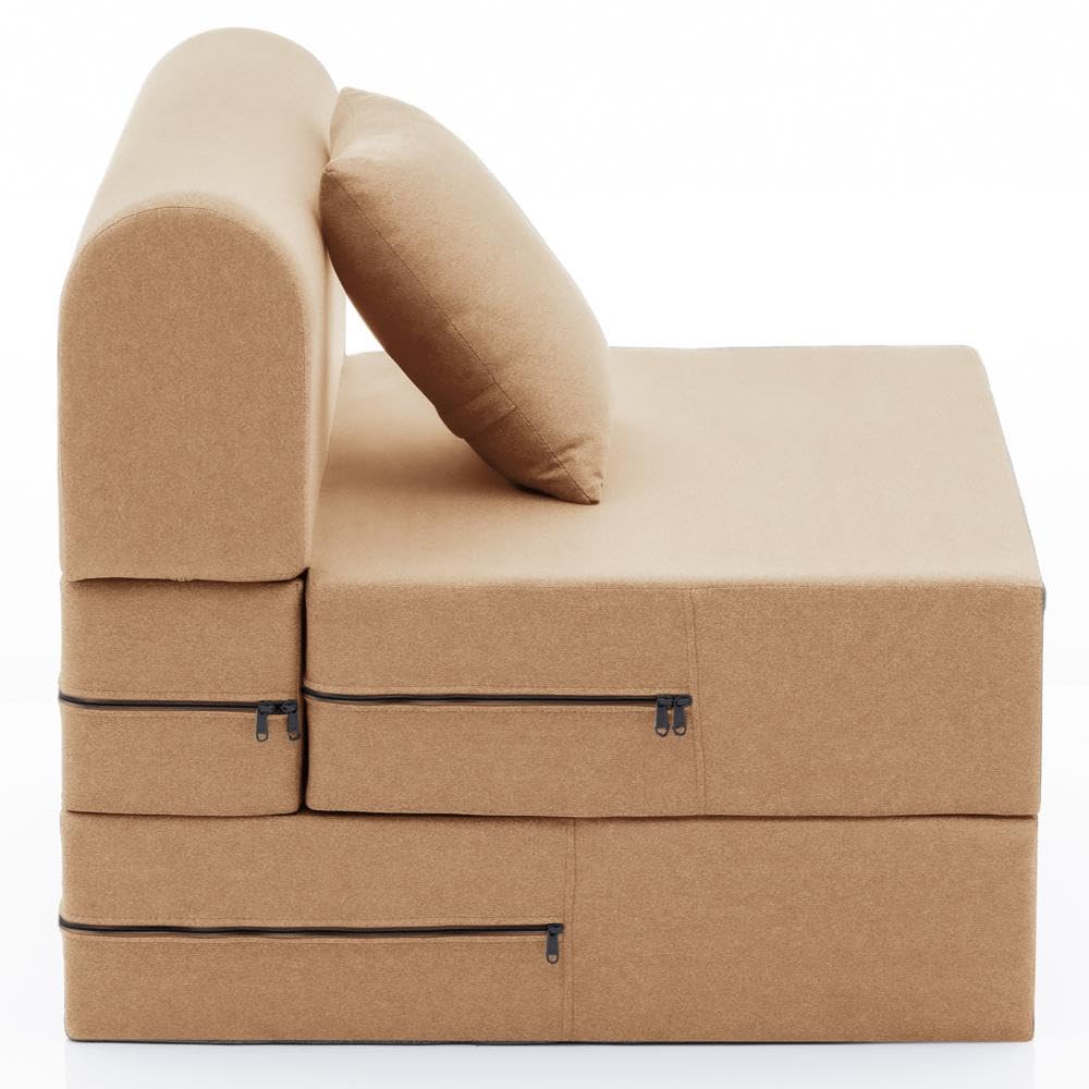 📆[Last Day For Clearance] Wakefit Polyester Sofa Cum Bed | 5 Year Warranty | 3 Seater, Sofa Bed 6 X 5 Feet, Foldable Sofa Cum Bed with 2 Cushion - Flipper (Warpknit: Grey)