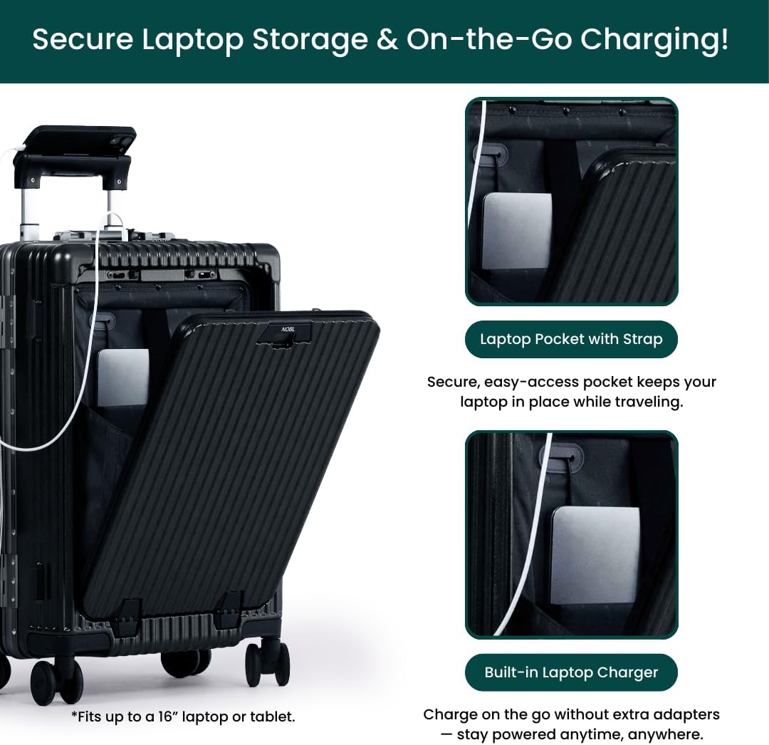 🔥【Buy 1 Get 1 Free】Nobl Travel Carry On Luggage, Noble Zipperless Aluminum Frame PC Hard Shell Suitcase, 22.5x15x9.5 Airline Approved, 360° Spinner Wheels, TSA Locks, USB Charging Port, Cup & Phone Holder - Pink