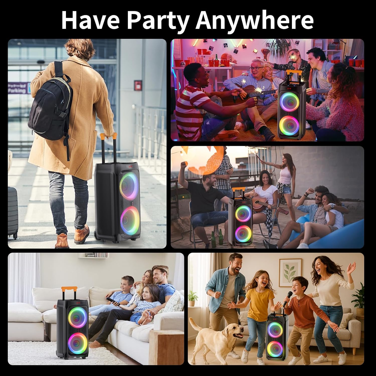 🔥JYX Karaoke Machine with 2 Wireless Microphones, 8 Big Portable Bluetooth Speaker for Adults with RGB Light PA System Treble & Bass, Support TWS/USB/AUX/TF Card/REC, for Home Party Outdoors