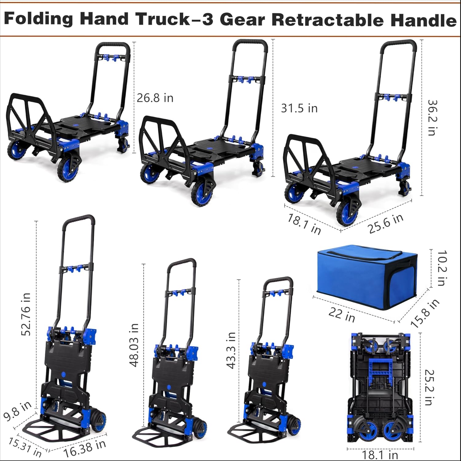 【Buy 1 Get 1 Free】2 in 1 Folding Hand Truck Dolly with Basket,330LBS Capacity Hand Cart Foldable,Hand Truck Foldable with Retractable Handle,Folding Dolly Cart with Wheels for Moving