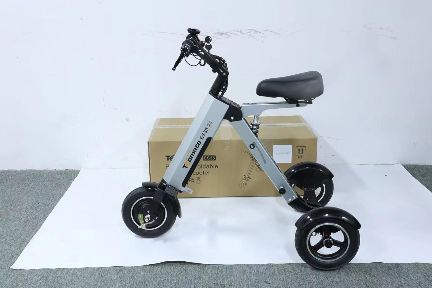 TopMate ES35 Powered Electric Scooter 3 Wheels Foldable Trike with Seat for Adults, Lightweight Electric Scooter with Removable 36V 7.8AH Battery, Reverse Function & Key Switch for Commute and Travel