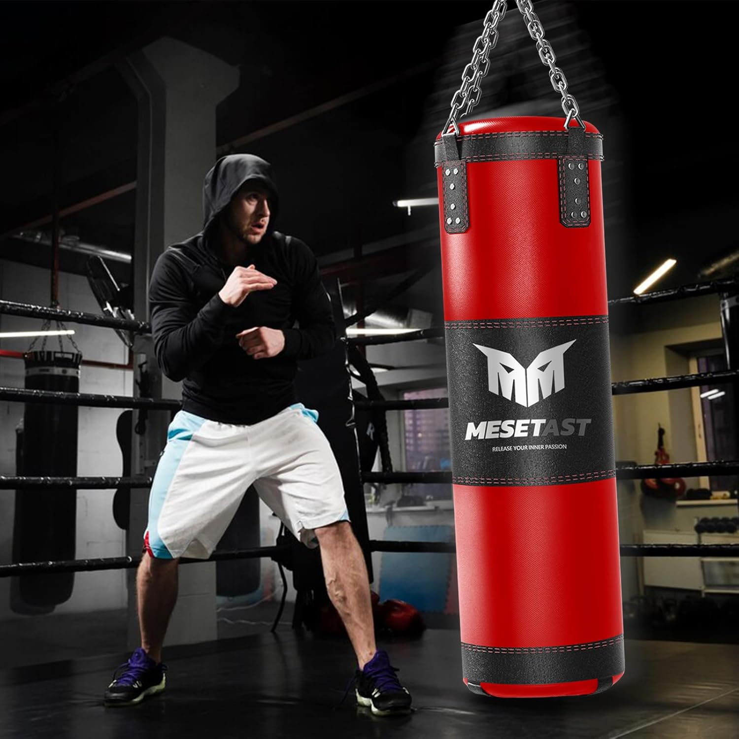 📣[Take away a whole set] Mesetast Punching Bag for Adults, 4ft Heavy Boxing Bag Set with 12 OZ Gloves for MMA Karate Kickboxing Boxing