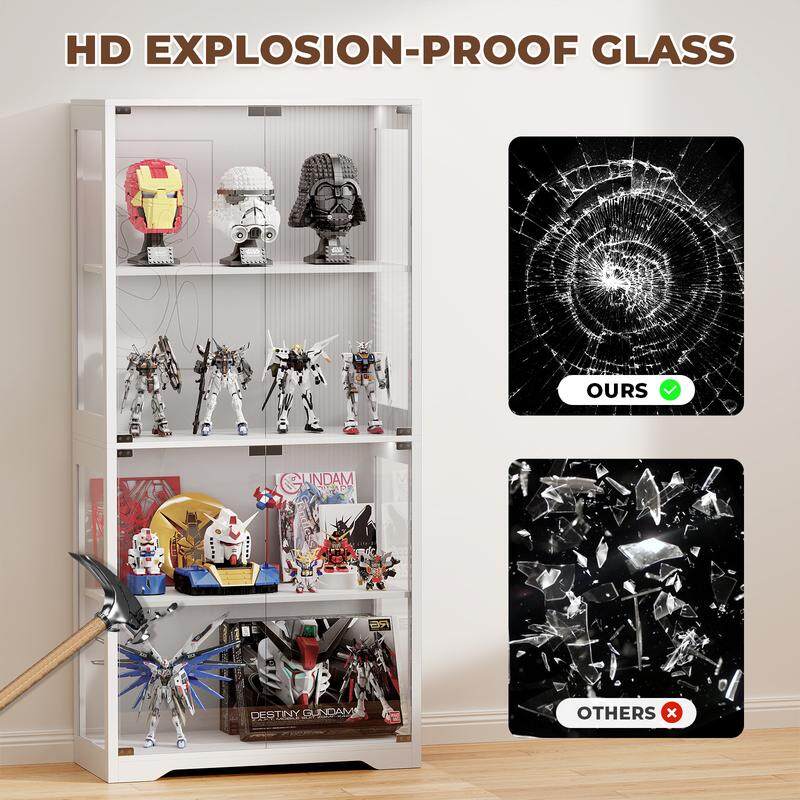 🎉Last day factory direct sales🔥Display Cabinet with Glass Doors, Storage Cabinet with 3 Color Light, 4-Tier Curio Cabinet Bookcase for Collectibles, Toys, Books, for Playroom, Bedroom, Study Room