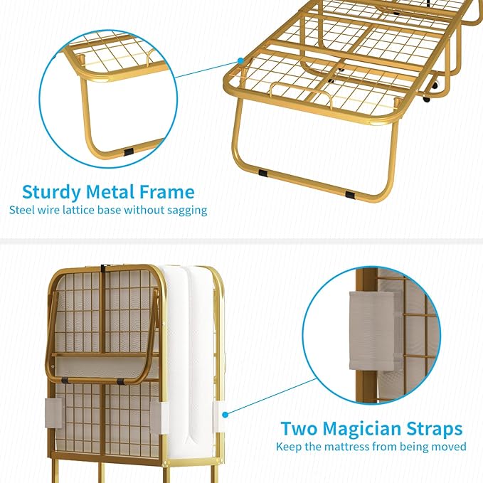 【Buy 1 Get 1 Free】Mjkone Folding Bed with Mattress for Adults, Rollaway Bed for Adults with Headborad & Dustproof Bag, 5 Inch Portable Fold Up Beds for Guests with Casters, Foldable Frame, Space Saving