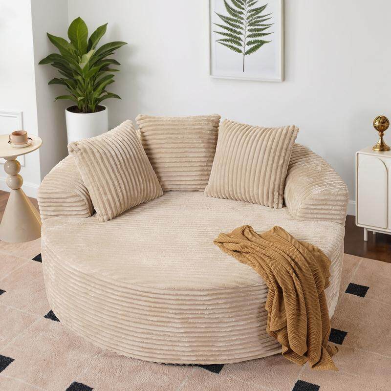 ✨【Autumn Special】 59" Wide Extra Large Round Sofa Bed - Fluffy Bean Bag, Modern Deep Seating Sofa, Comfortable Relaxation, Plush Corduroy Fabric, Includes 3 Pillows, No Assembly Required