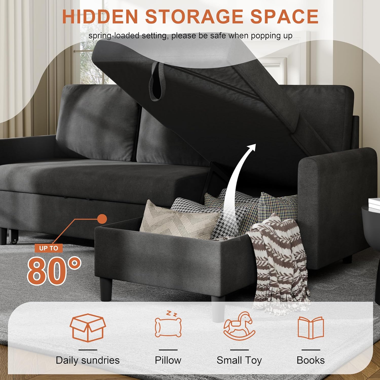 🎉Recommended Products🎉Vongrasig Sectional Sleeper Sofa, Pull Out Couch Bed with Storage, 2 in 1 L-Shaped Sofa Bed with Storage Chaise Linen Fabric for Living Room, Apartment, Small Space, Dark Grey