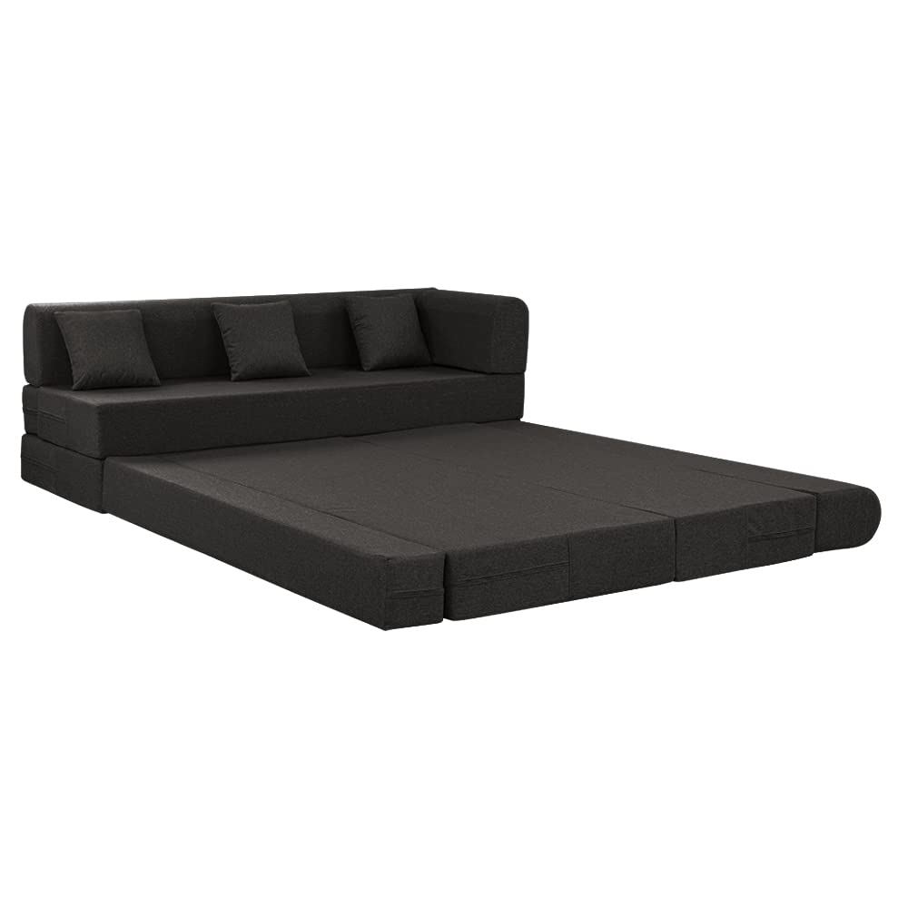 📆[Last Day For Clearance] Wakefit Polyester Sofa Cum Bed | 5 Year Warranty | 3 Seater, Sofa Bed 6 X 5 Feet, Foldable Sofa Cum Bed with 2 Cushion - Flipper (Warpknit: Grey)