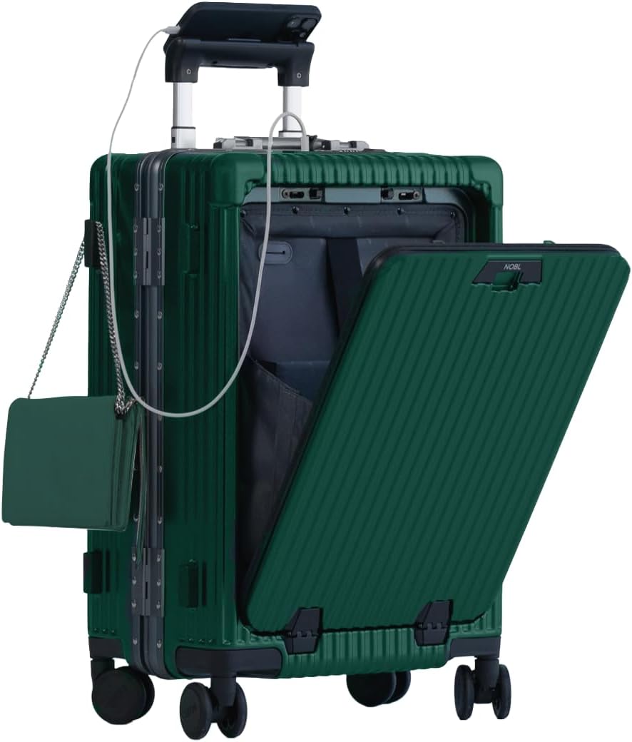 🔥【Buy 1 Get 1 Free】Nobl Travel Carry On Luggage, Noble Zipperless Aluminum Frame PC Hard Shell Suitcase, 22.5x15x9.5 Airline Approved, 360° Spinner Wheels, TSA Locks, USB Charging Port, Cup & Phone Holder - Pink