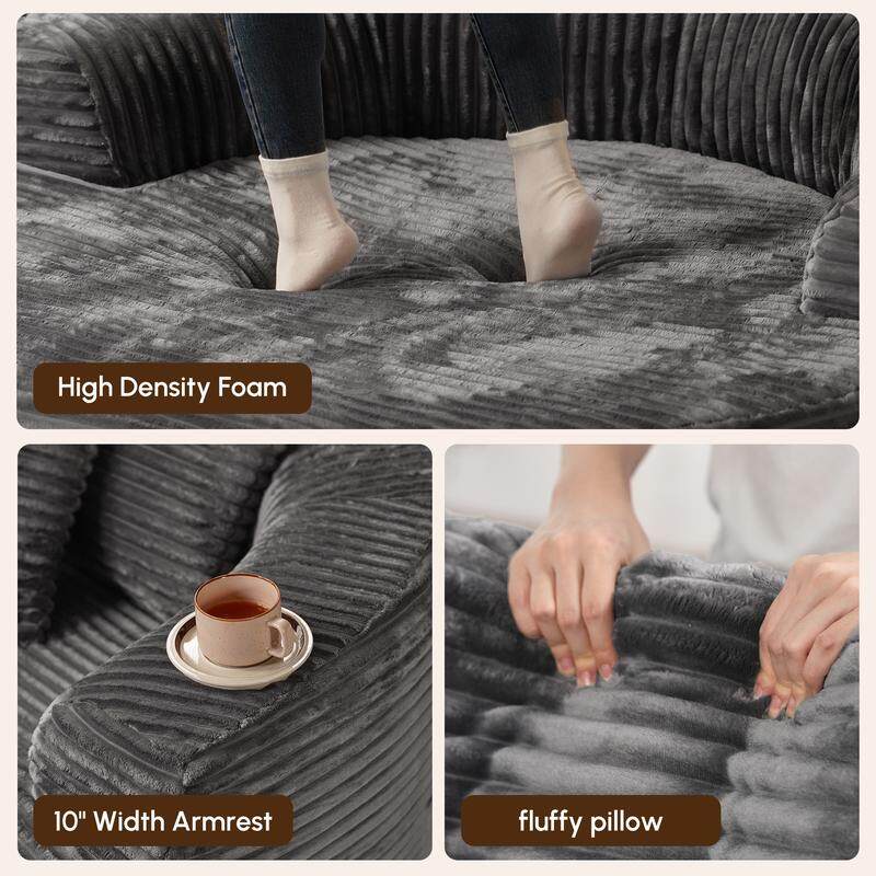 ✨【Autumn Special】 59" Wide Extra Large Round Sofa Bed - Fluffy Bean Bag, Modern Deep Seating Sofa, Comfortable Relaxation, Plush Corduroy Fabric, Includes 3 Pillows, No Assembly Required