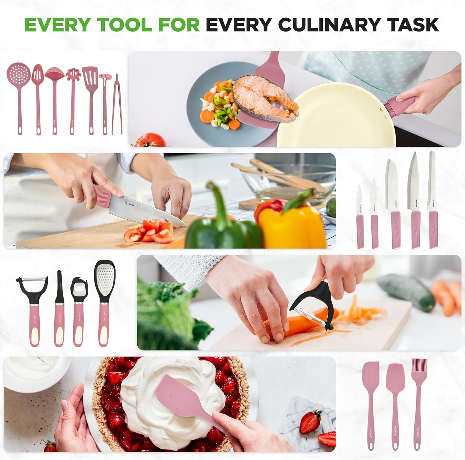 🔥🔥NutriChef 75-Piece Non-Stick Pots and Pans Set, Complete Ceramic Cookware Set with Bakeware, Utensils, Knife Set, & Accessories, Stain-Resistant, Food-Grade Safe, Cream/Brown