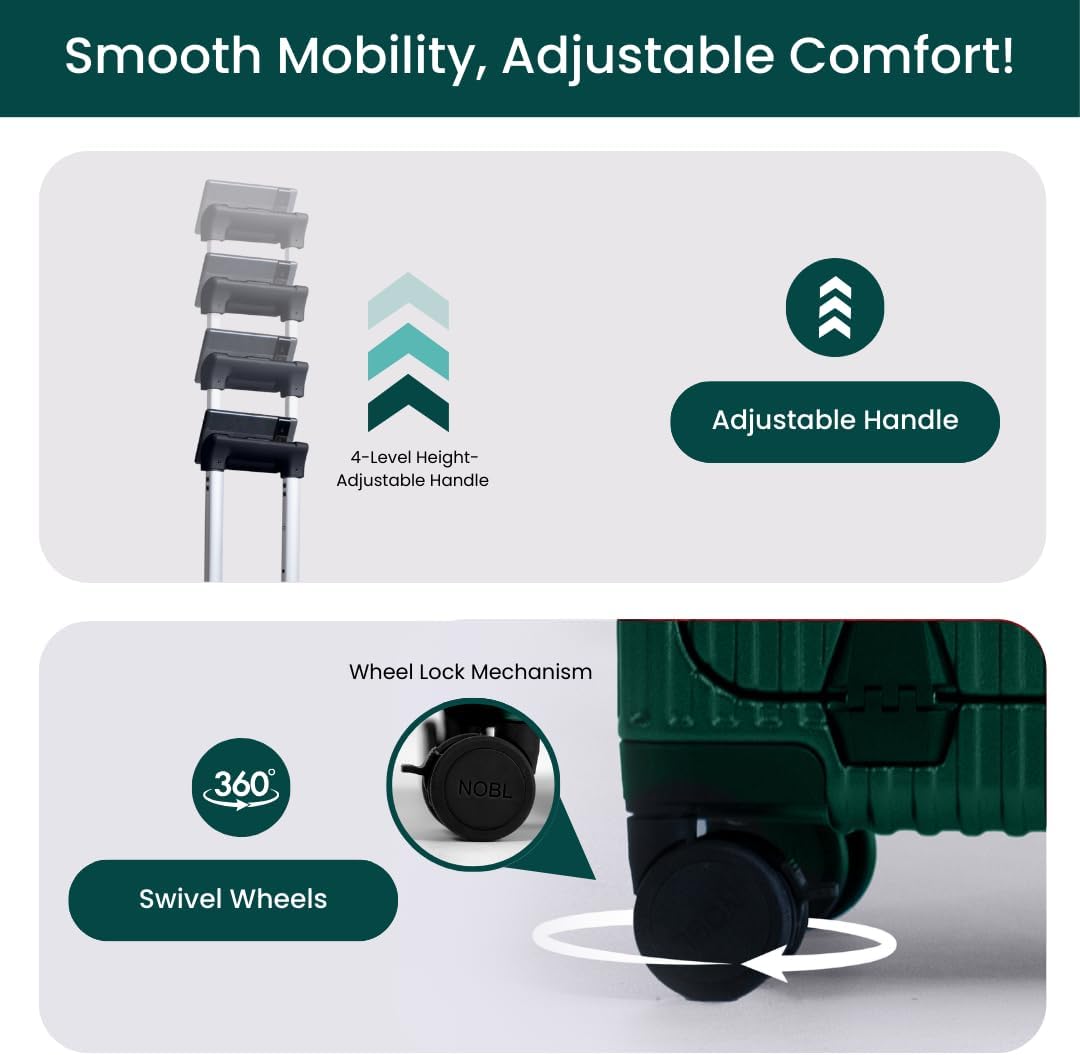 🔥【Buy 1 Get 1 Free】Nobl Travel Carry On Luggage, Noble Zipperless Aluminum Frame PC Hard Shell Suitcase, 22.5x15x9.5 Airline Approved, 360° Spinner Wheels, TSA Locks, USB Charging Port, Cup & Phone Holder - Pink