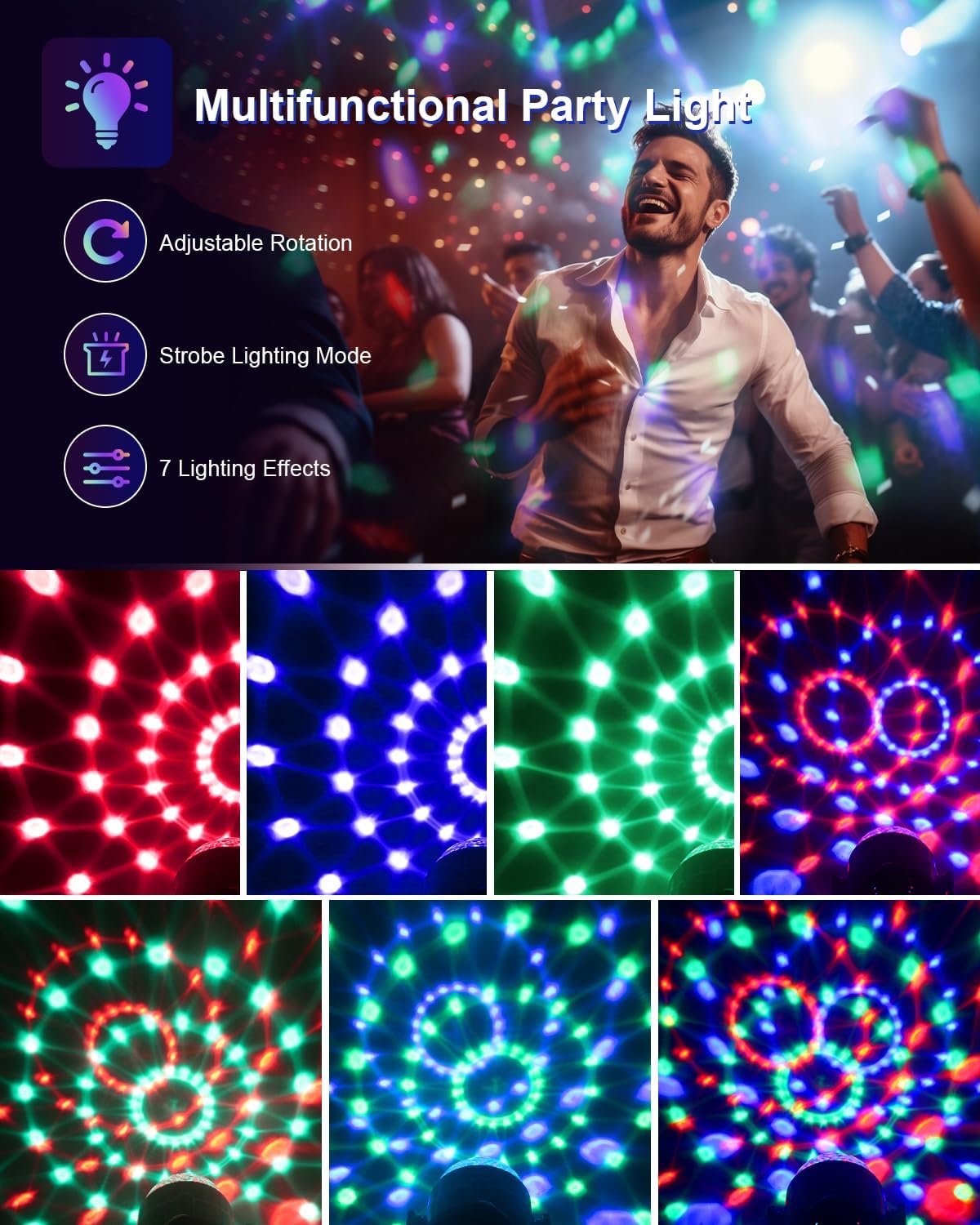 Luditek Sound Activated Party Lights with Remote DJ Lighting, Disco Ball Strobe Stage Light for Home Room Dance Parties Birthday Karaoke Stocking Stuffers New Years Eve Halloween Christmas Decorations