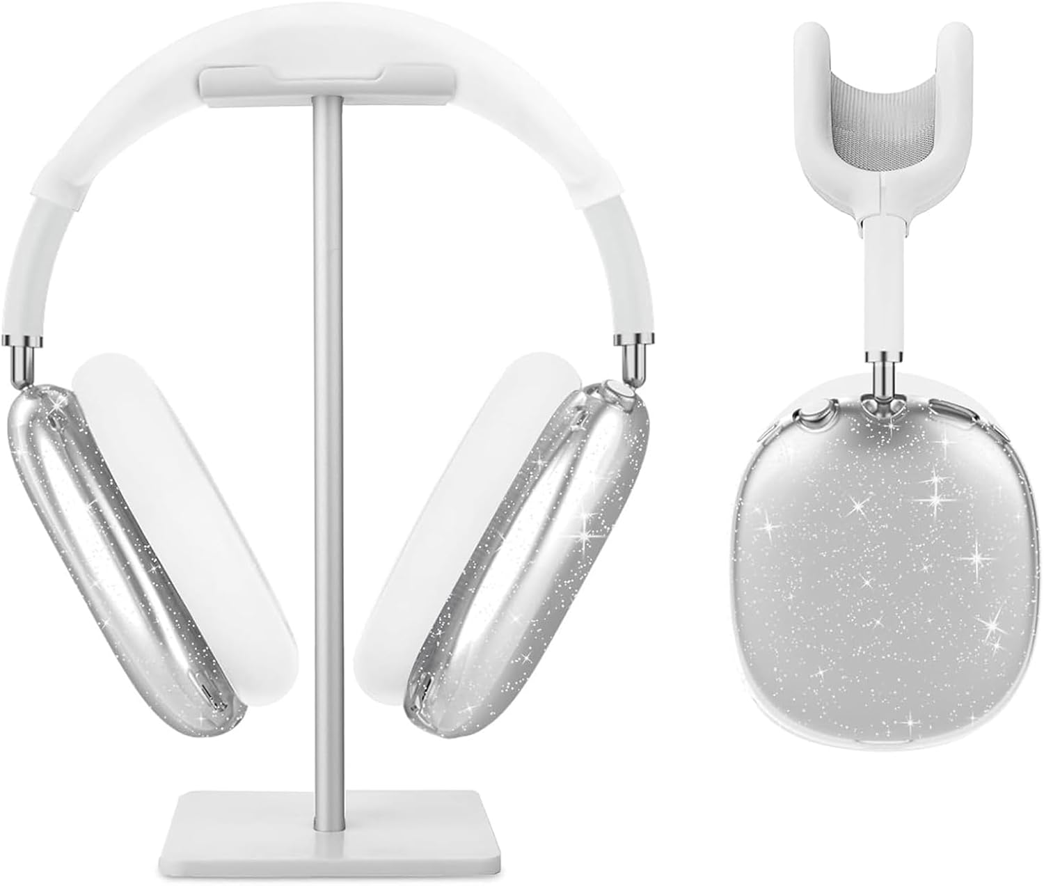 3 in 1 Silicone Case Cover Compatible with Apple Airpods Max Headphones, Clear Soft TPU Ear Cups Cover/Silicone Ear Pad Case Cover/Headband Cover Compatible with Apple Airpods Max (Clear Pink)