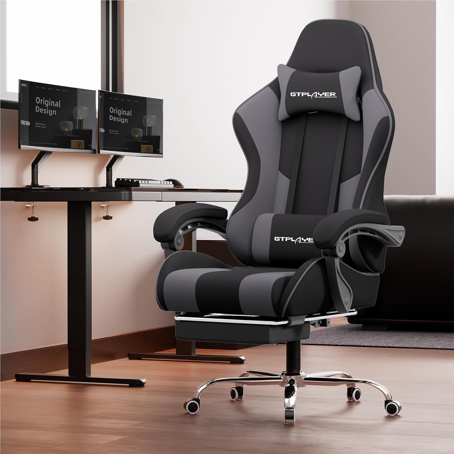 🌟【Buy 1 Get 1 Free】GTPLAYER Gaming Chair, Computer Chair with Footrest and Lumbar Support, Height Adjustable Game Chair with 360°-Swivel Seat and Headrest and for Office or Gaming