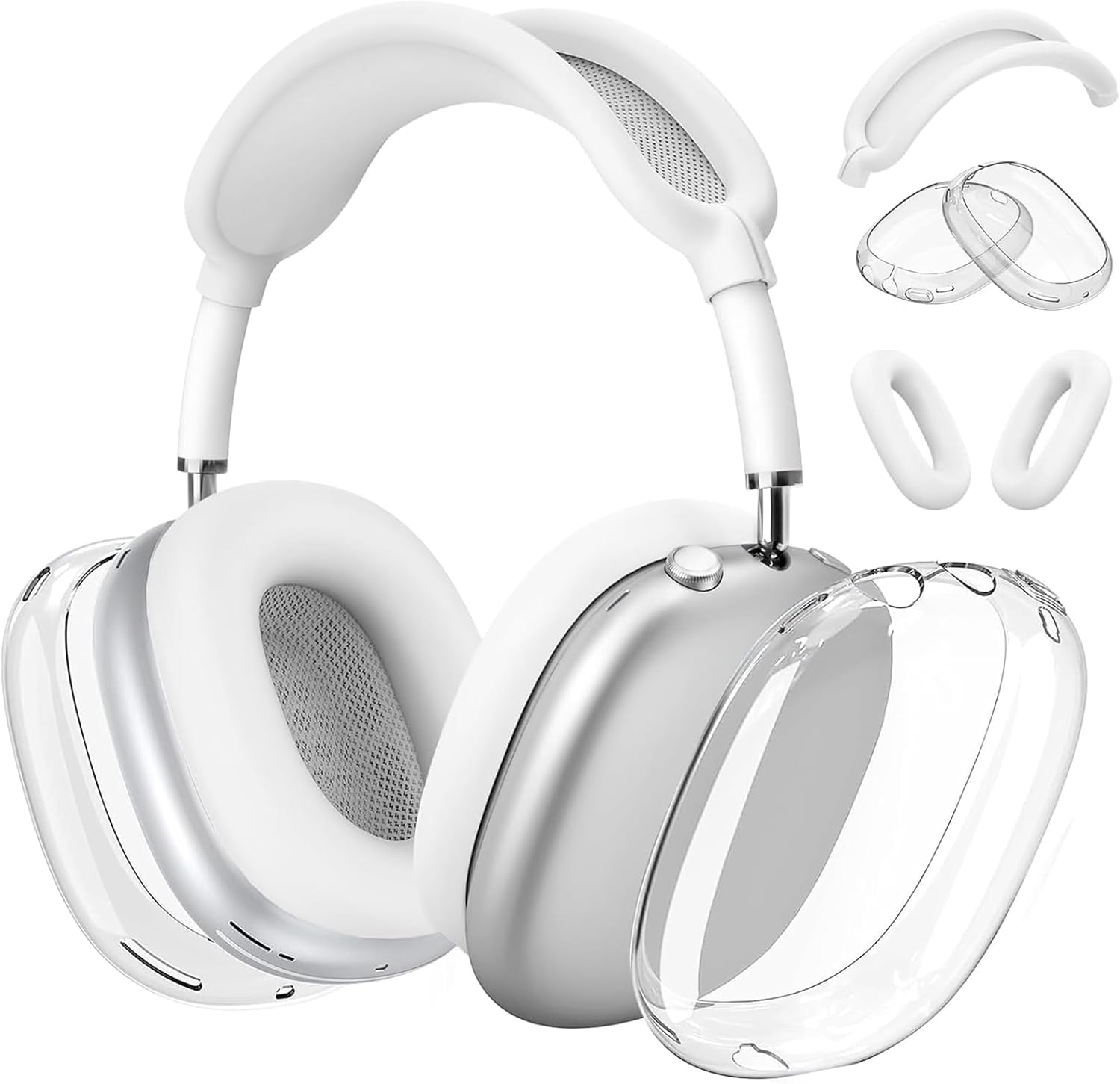 3 in 1 Silicone Case Cover Compatible with Apple Airpods Max Headphones, Clear Soft TPU Ear Cups Cover/Silicone Ear Pad Case Cover/Headband Cover Compatible with Apple Airpods Max (Clear Pink)