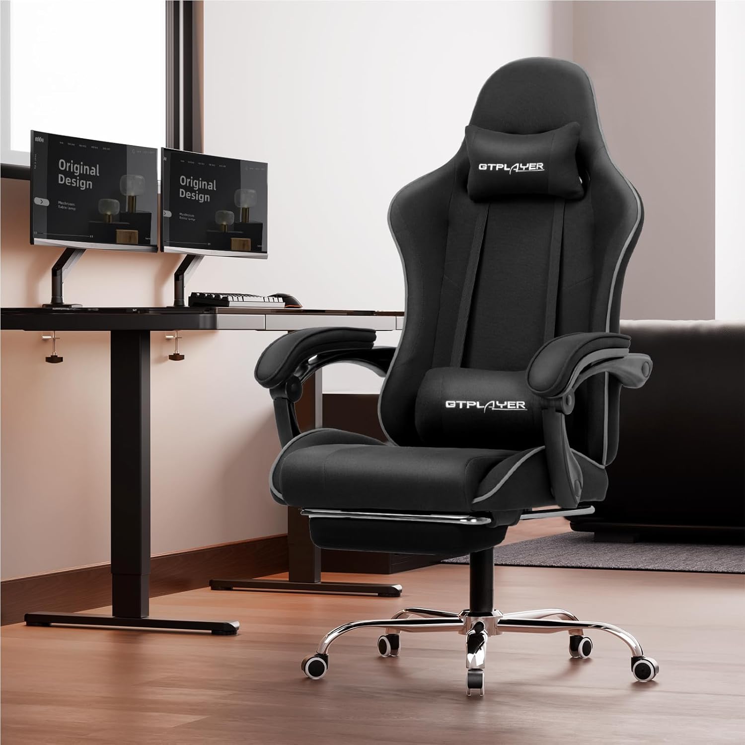 🌟【Buy 1 Get 1 Free】GTPLAYER Gaming Chair, Computer Chair with Footrest and Lumbar Support, Height Adjustable Game Chair with 360°-Swivel Seat and Headrest and for Office or Gaming