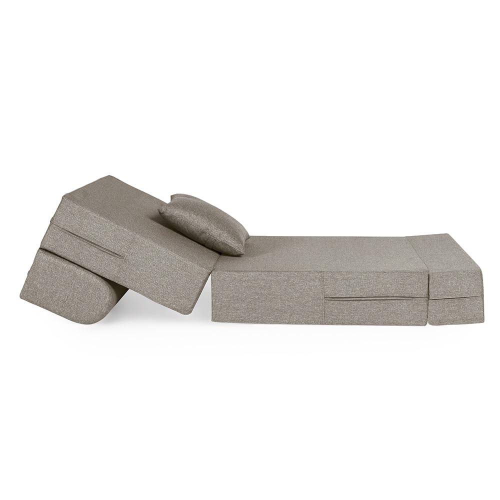 📆[Last Day For Clearance] Wakefit Polyester Sofa Cum Bed | 5 Year Warranty | 3 Seater, Sofa Bed 6 X 5 Feet, Foldable Sofa Cum Bed with 2 Cushion - Flipper (Warpknit: Grey)