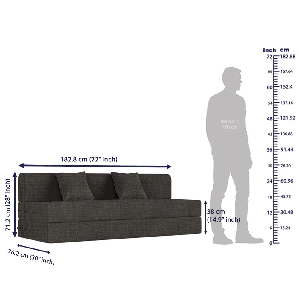 📆[Last Day For Clearance] Wakefit Polyester Sofa Cum Bed | 5 Year Warranty | 3 Seater, Sofa Bed 6 X 5 Feet, Foldable Sofa Cum Bed with 2 Cushion - Flipper (Warpknit: Grey)